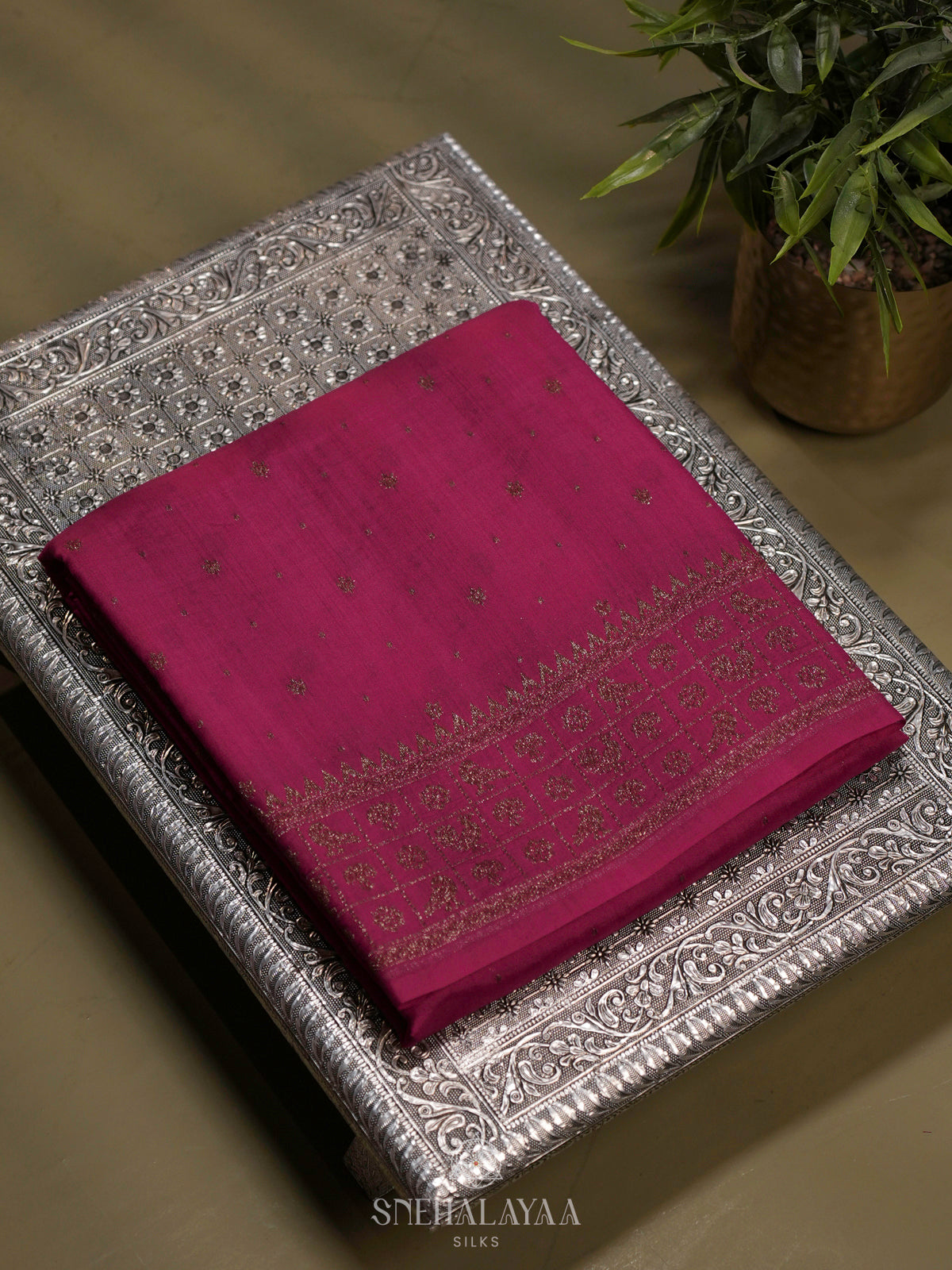 Pink Chiniya Silk Saree