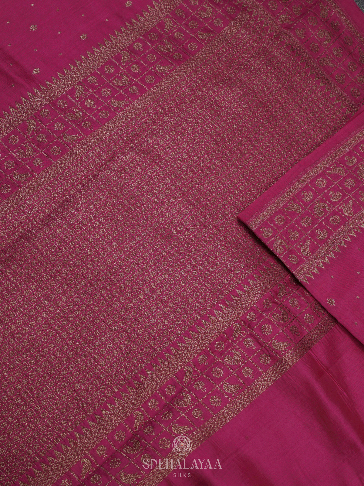 Pink Chiniya Silk Saree