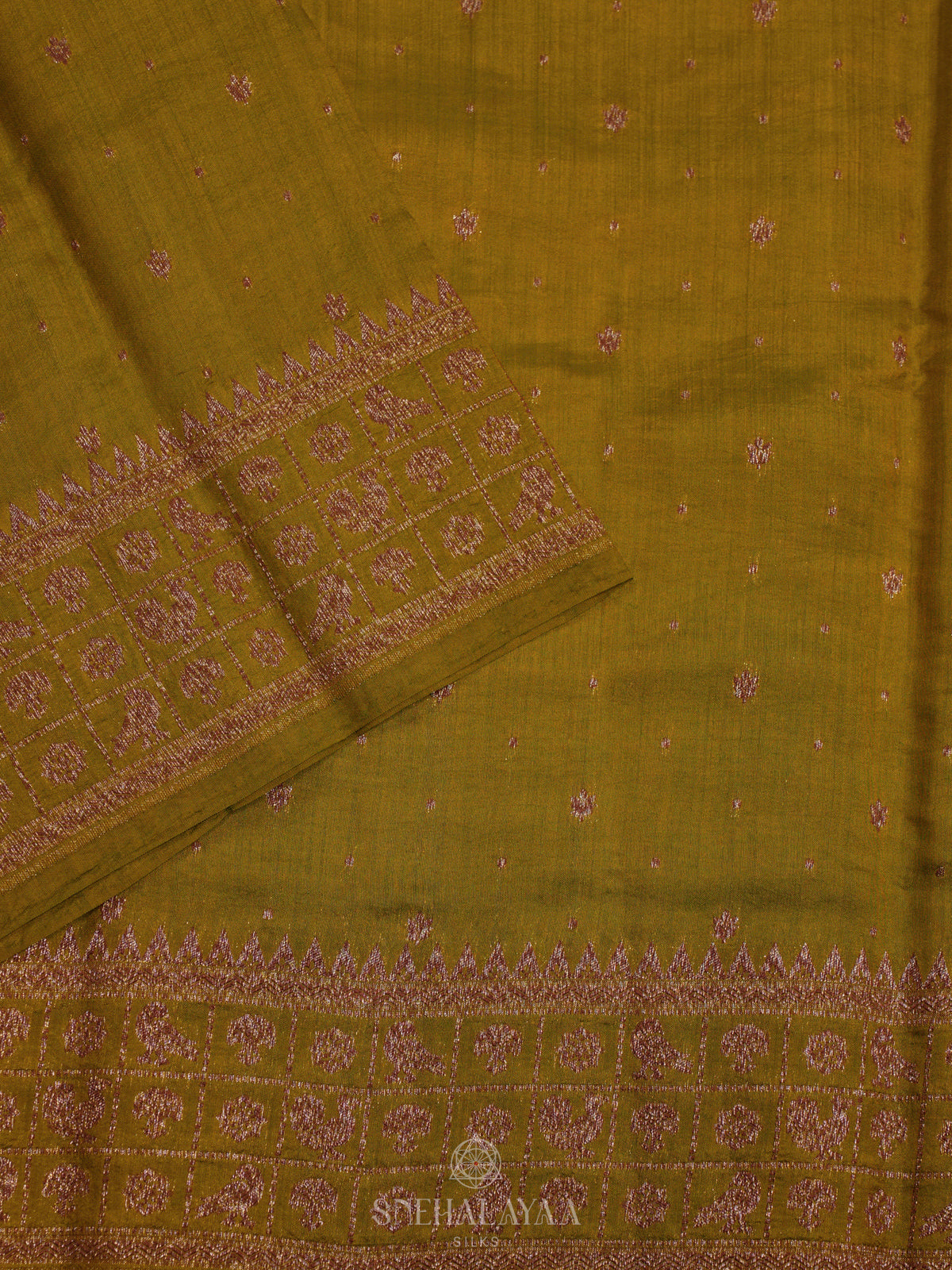 Olive Green Chiniya Silk Saree