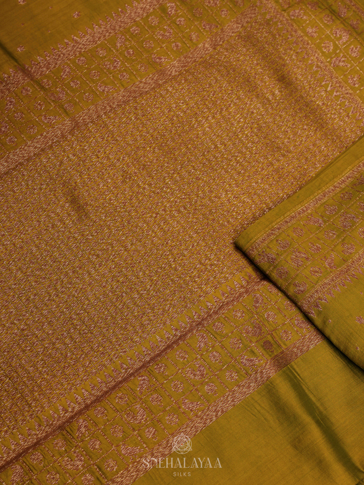 Olive Green Chiniya Silk Saree