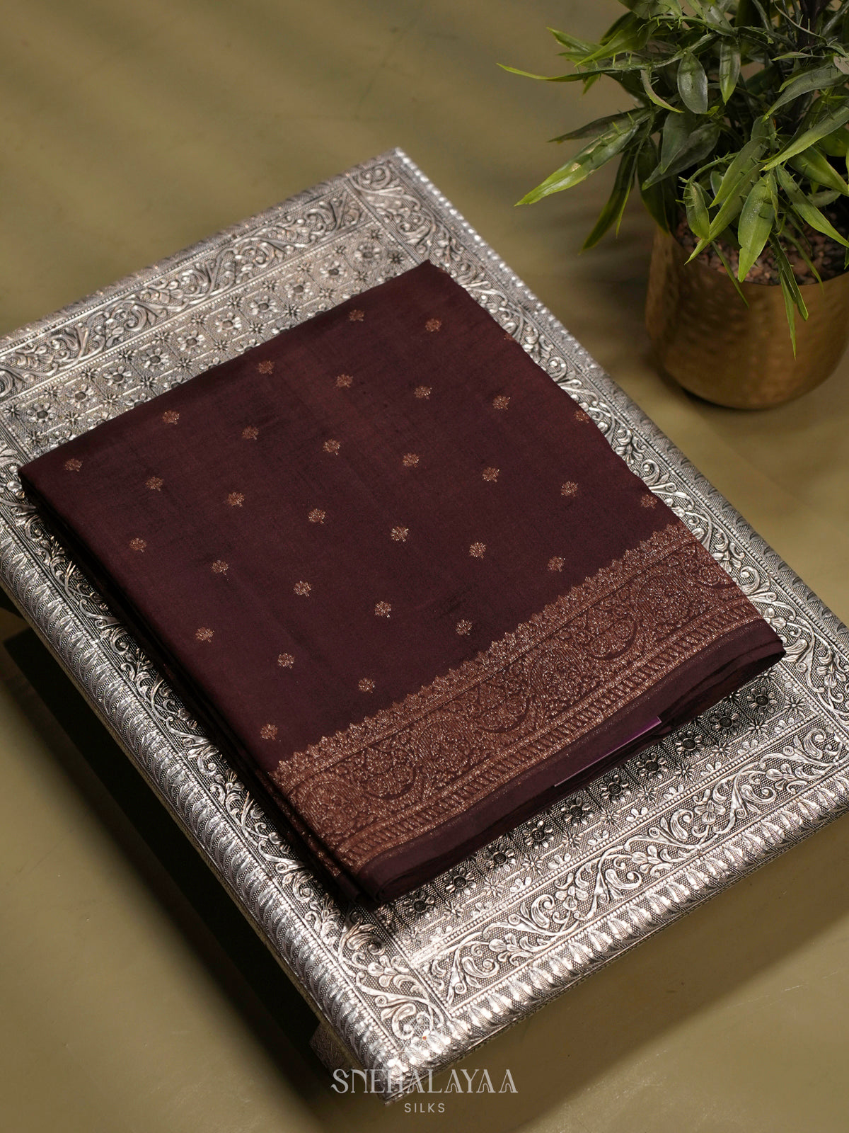 Brown Chiniya Silk Saree