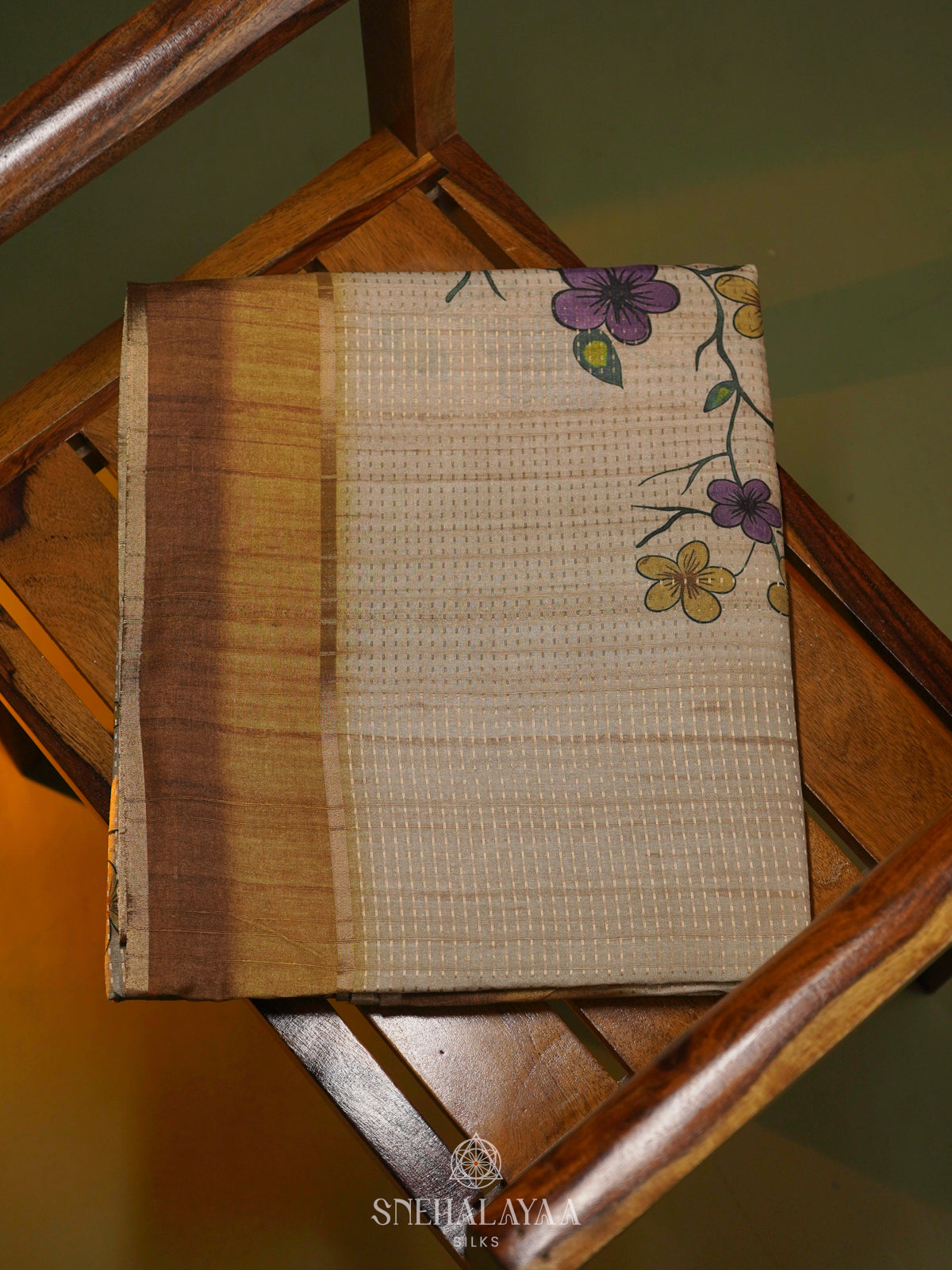 Beige with Mustard Border Tussar Saree