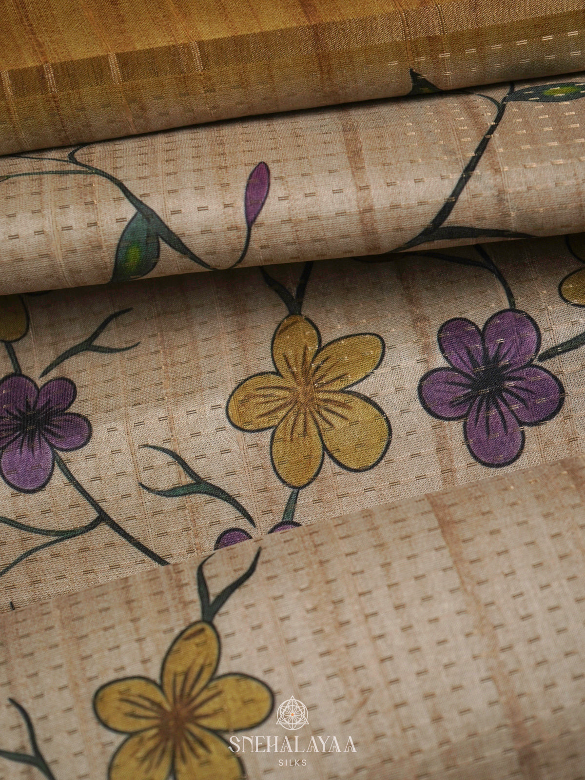 Beige with Mustard Border Tussar Saree