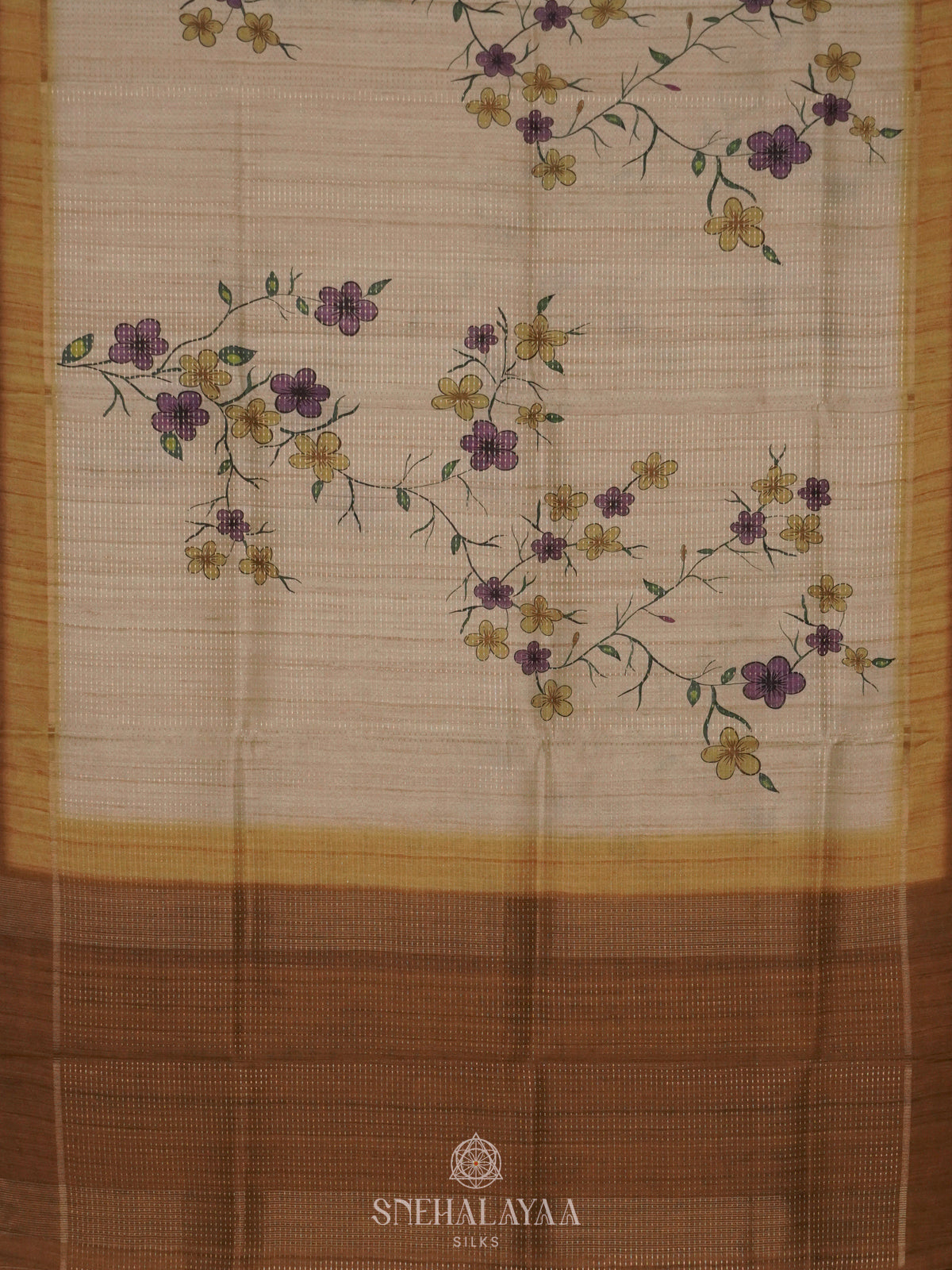 Beige with Mustard Border Tussar Saree