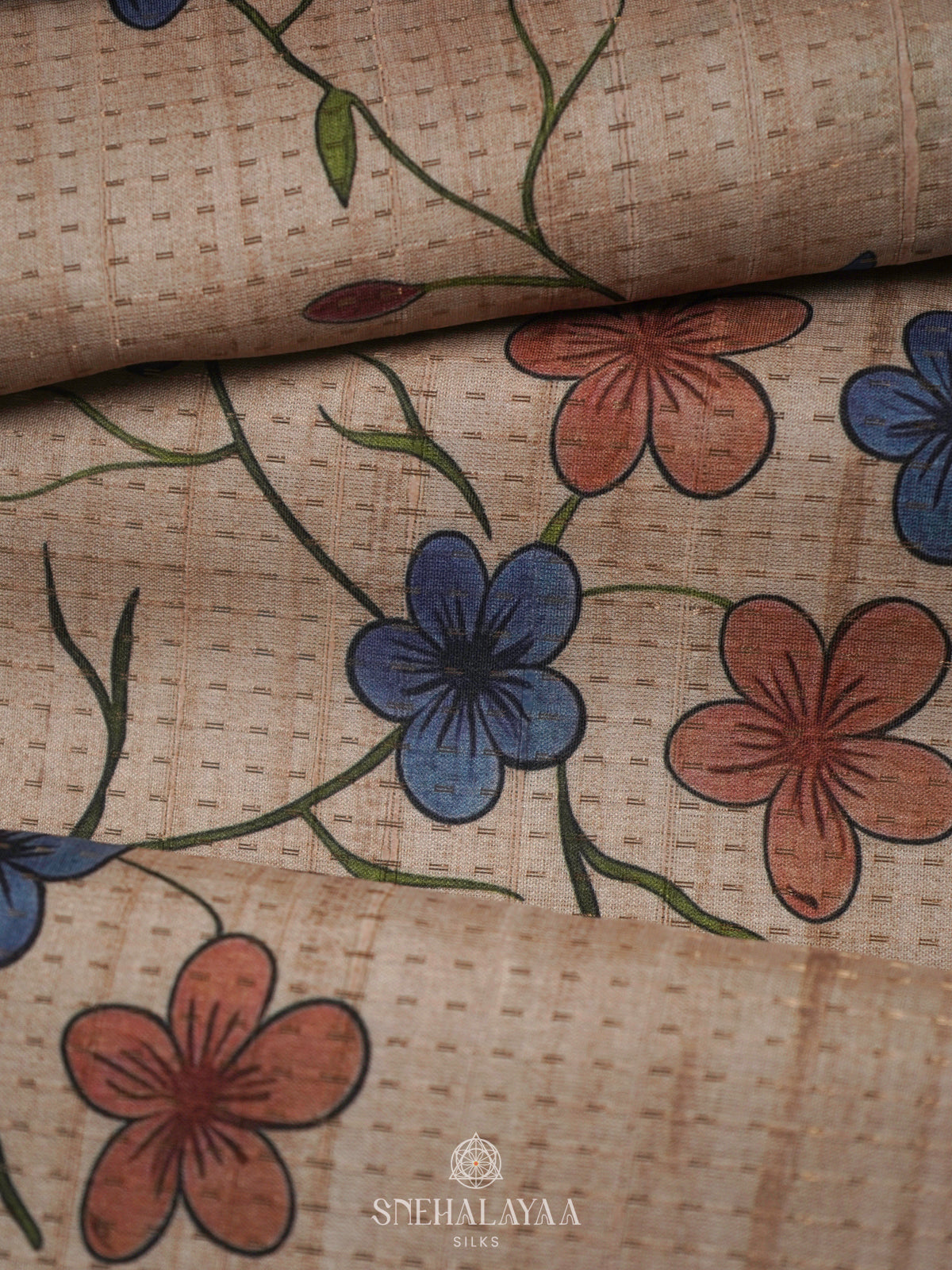 Beige with Maroon Border Tussar Saree