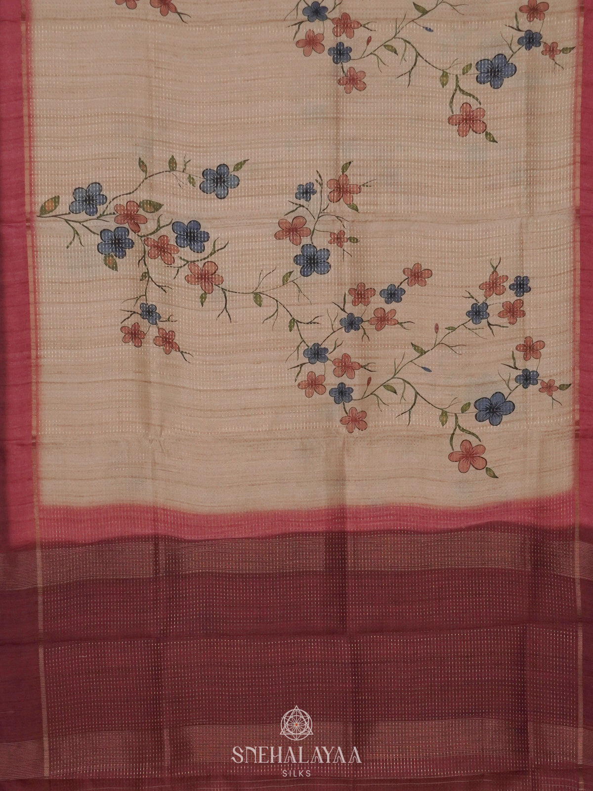 Beige with Maroon Border Tussar Saree