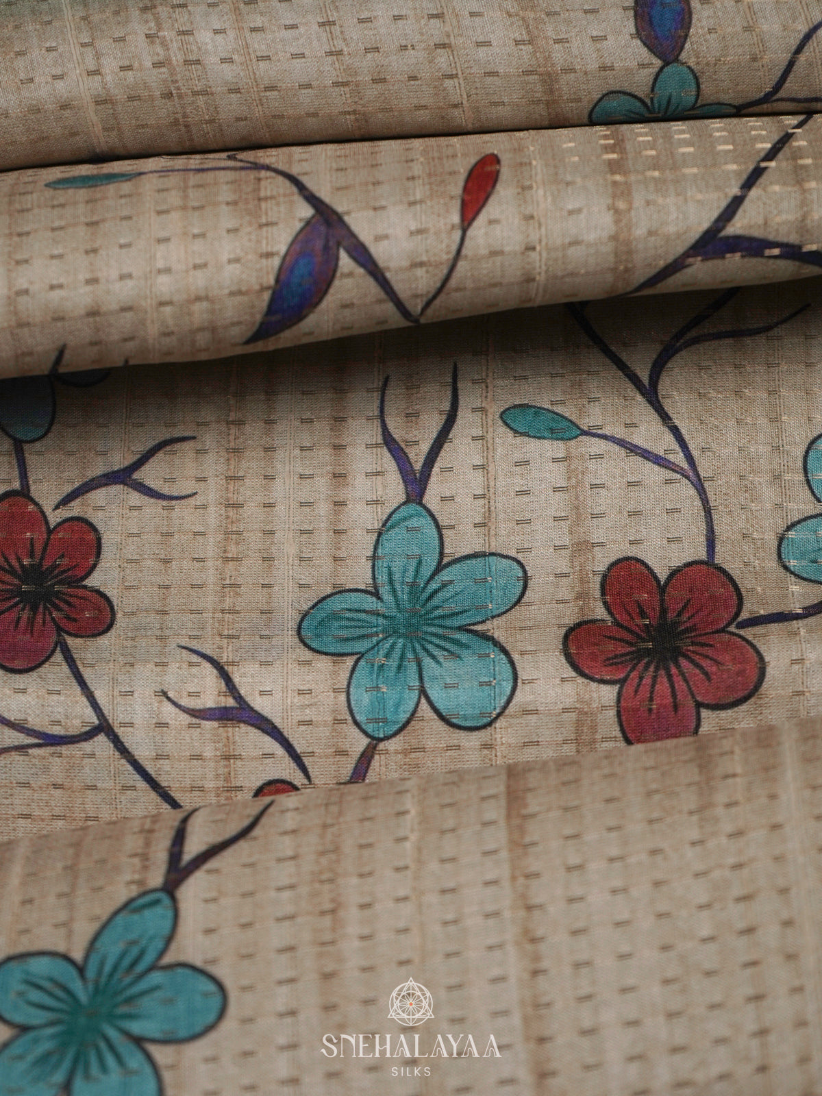 Beige with Green Border Tussar Saree