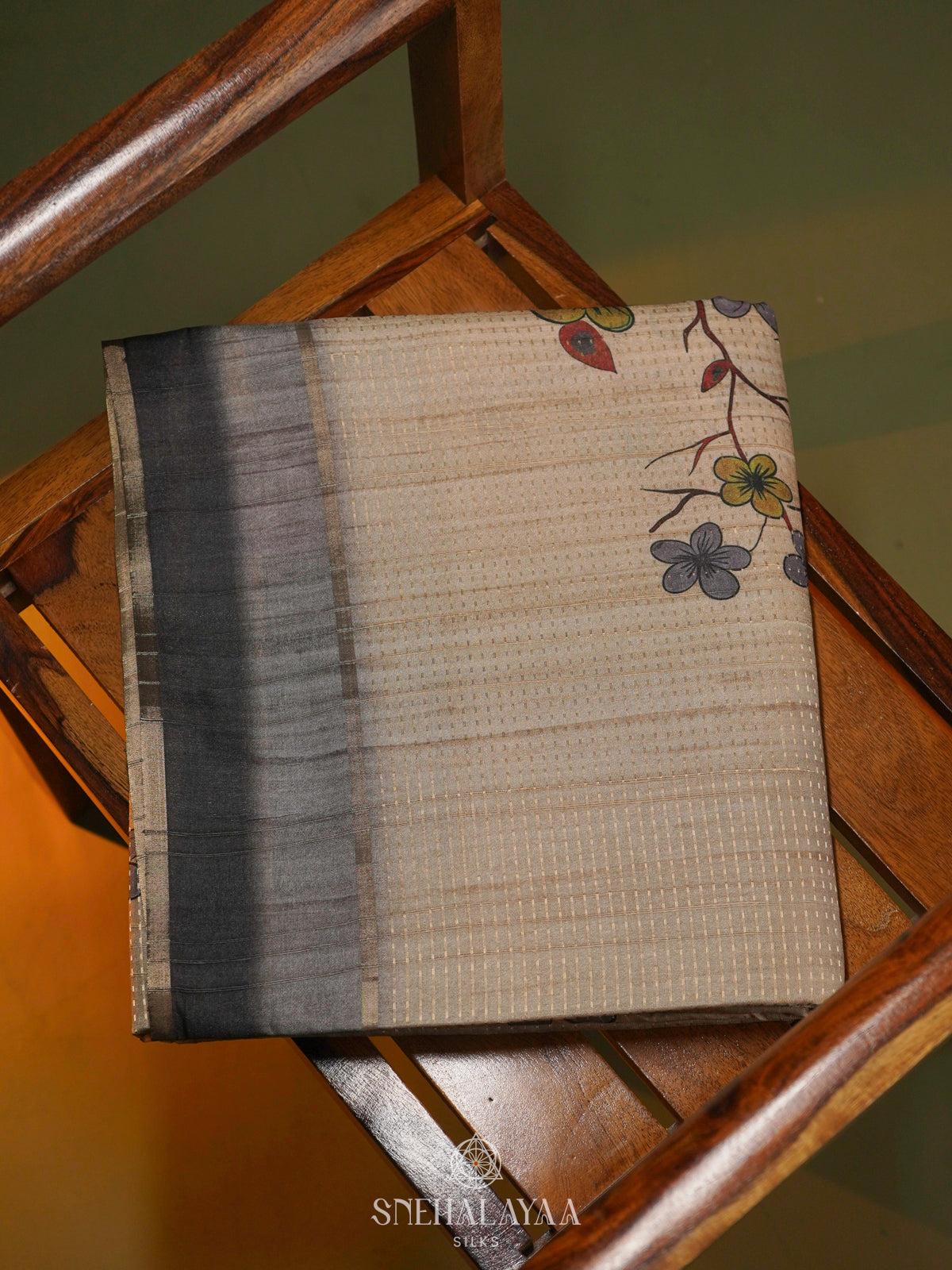 Beige with Grey Border Tussar Saree