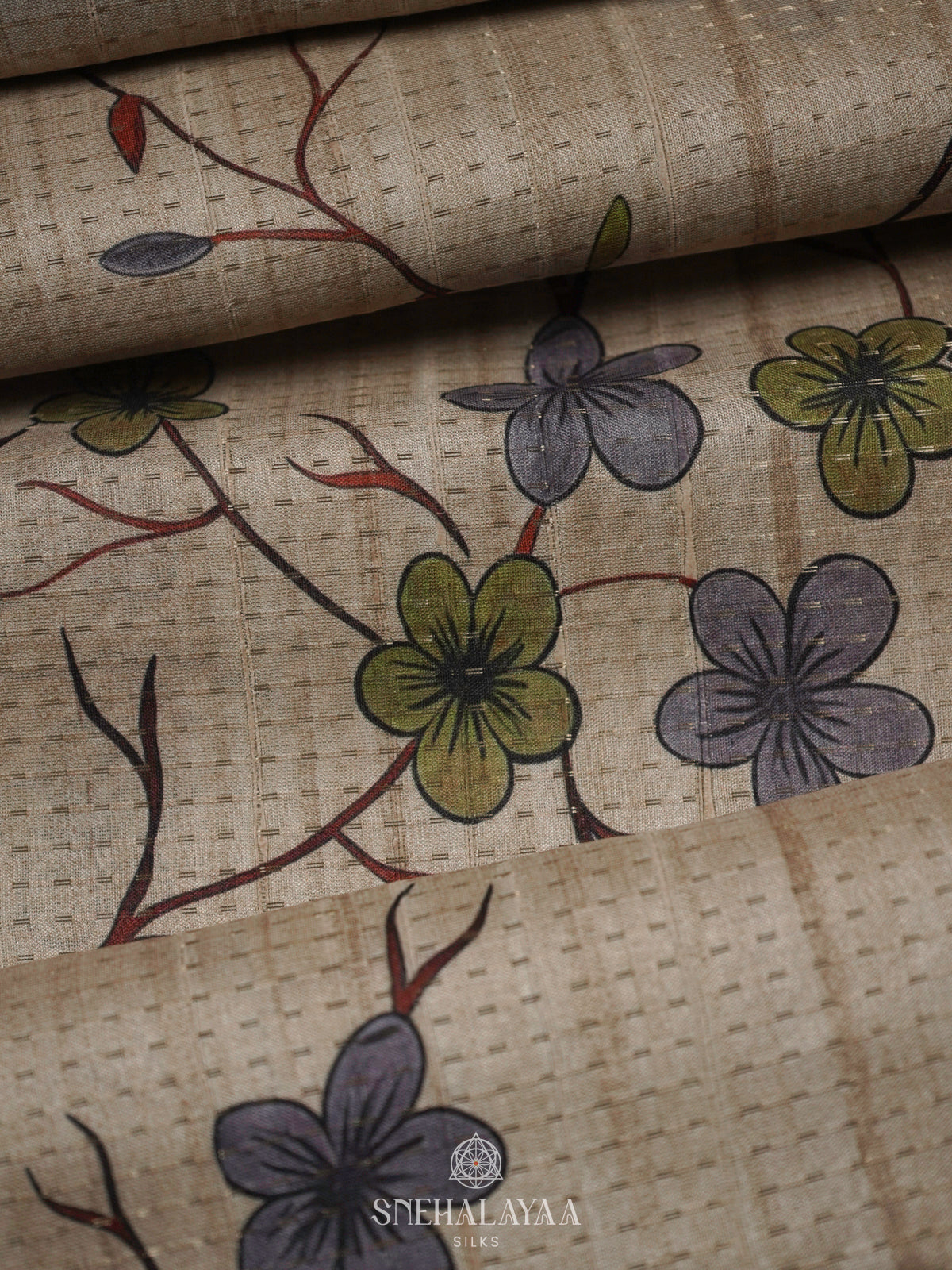 Beige with Grey Border Tussar Saree