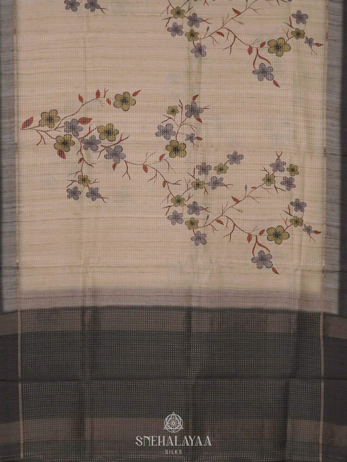Beige with Grey Border Tussar Saree