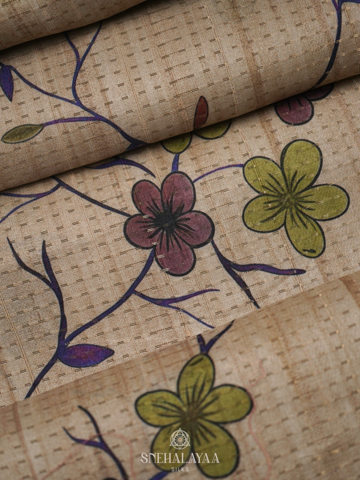 Beige with Olive Green Border Tussar Saree