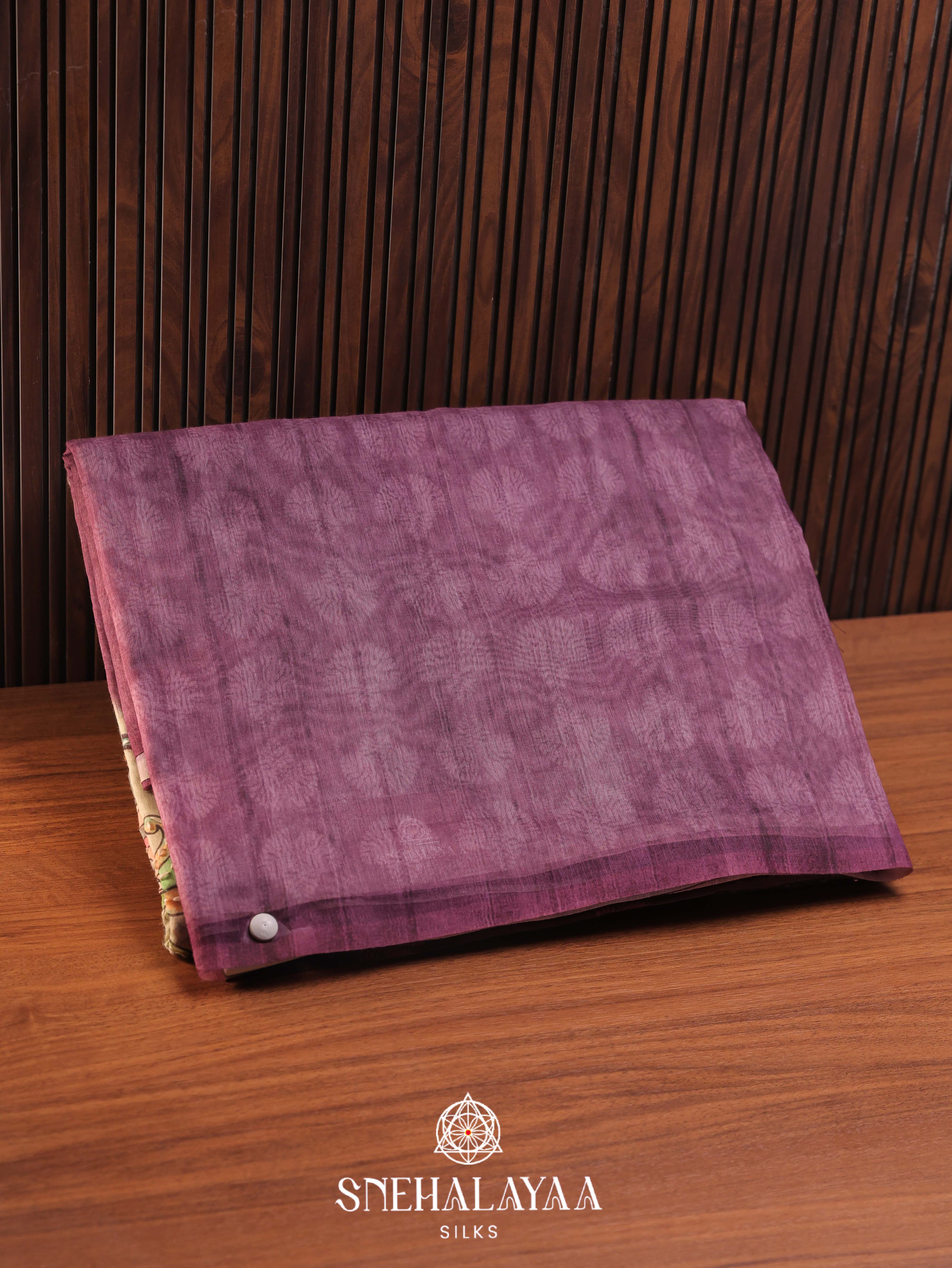 Pale Blue With Purple Border Linen Saree