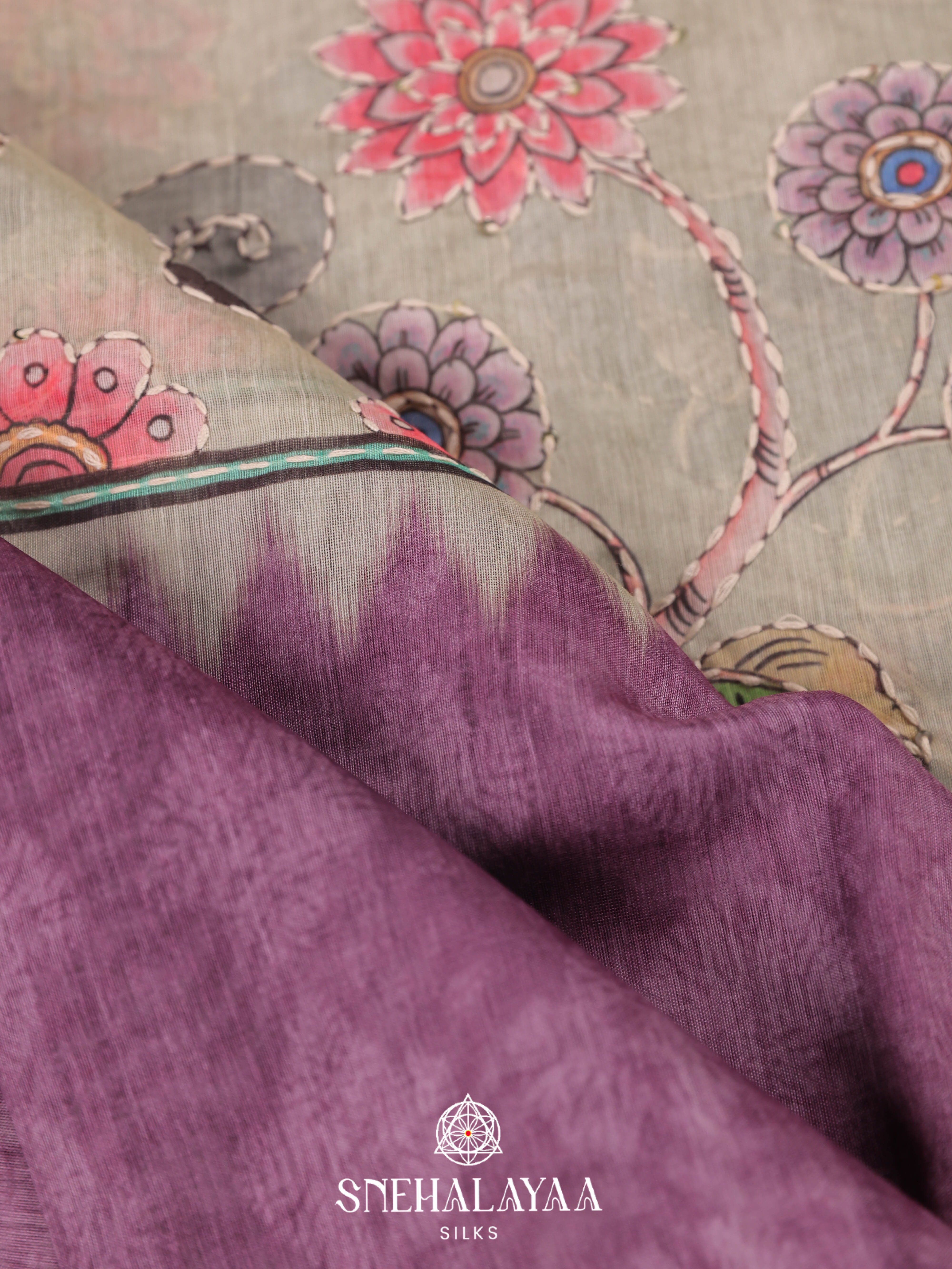 Pale Blue With Purple Border Linen Saree