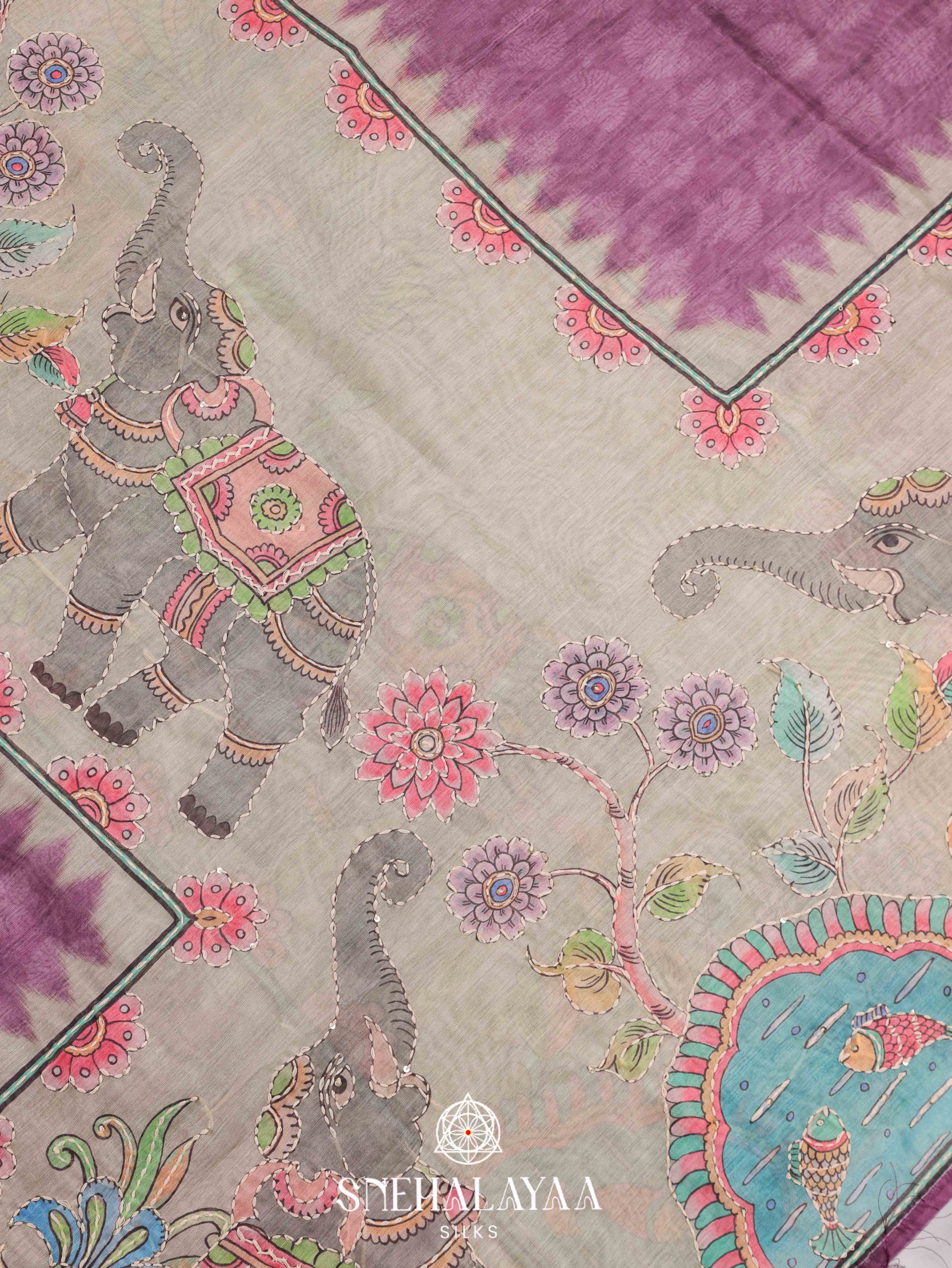Pale Blue With Purple Border Linen Saree