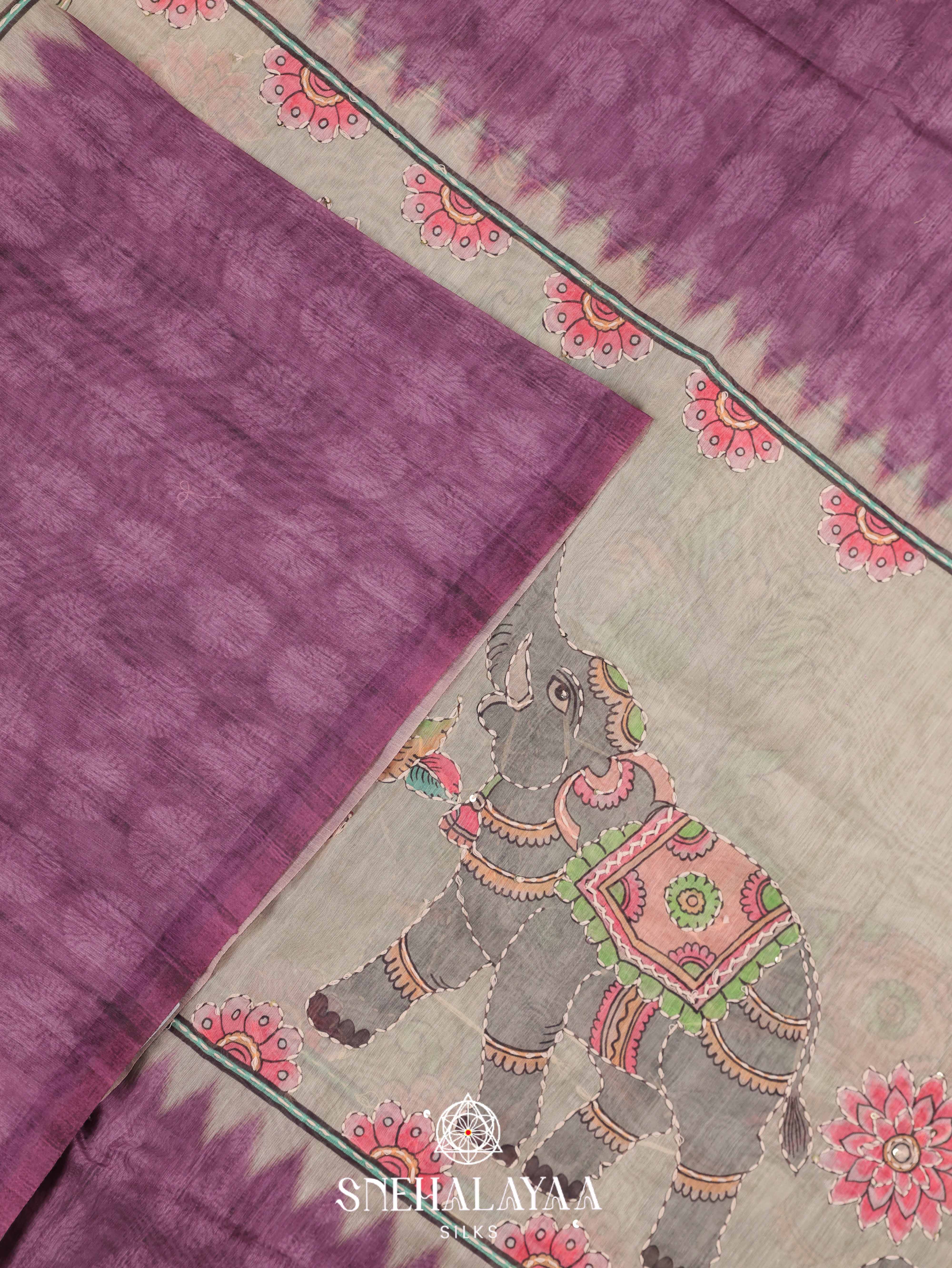 Pale Blue With Purple Border Linen Saree