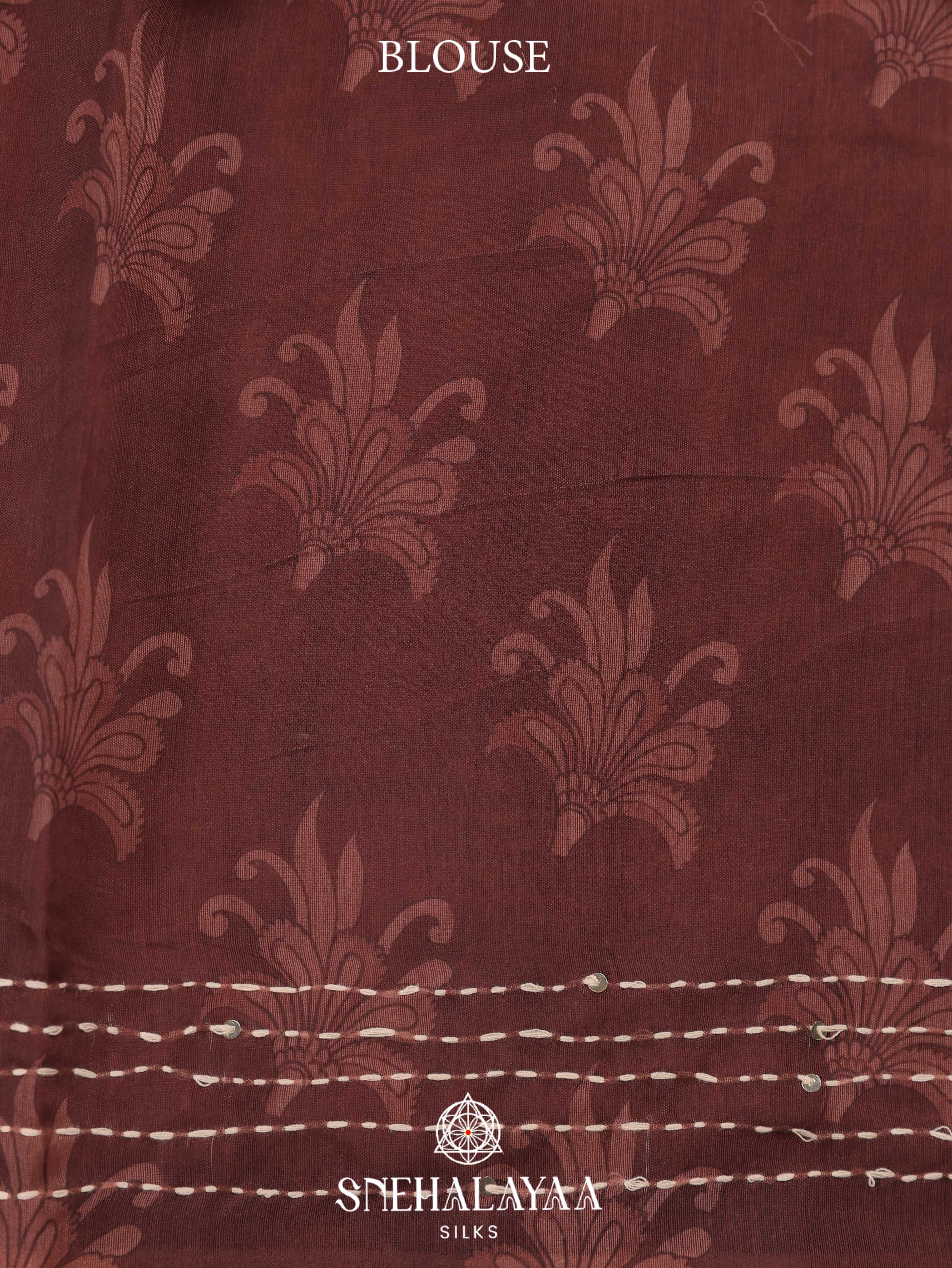 Pale Blue with Brown Border Linen Saree