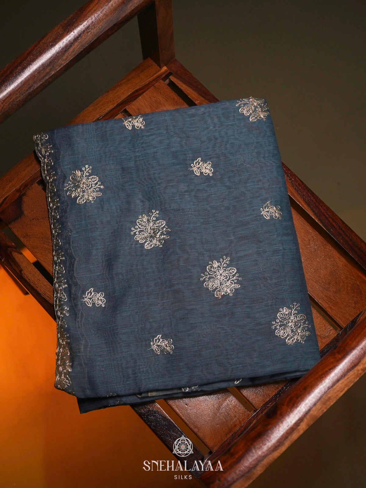 Blue Linen Saree