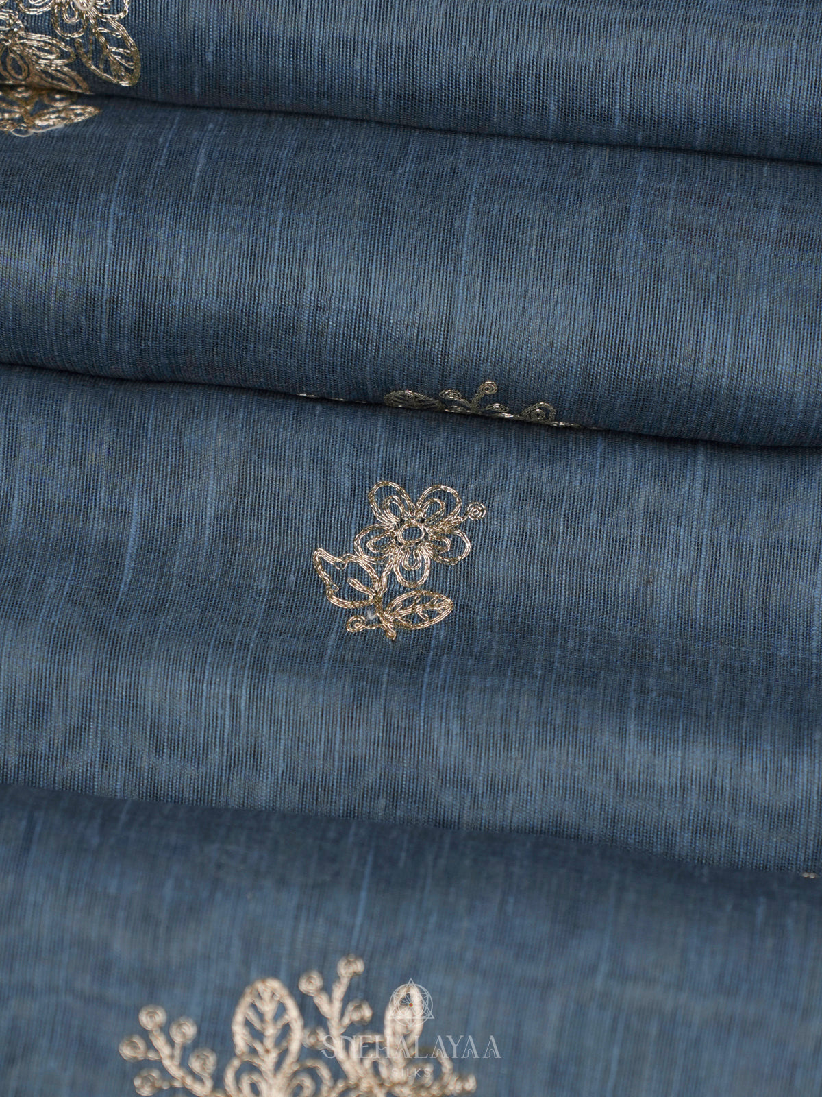 Blue Linen Saree