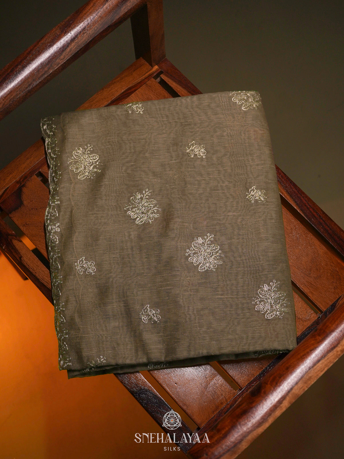 Olive Green Linen Saree