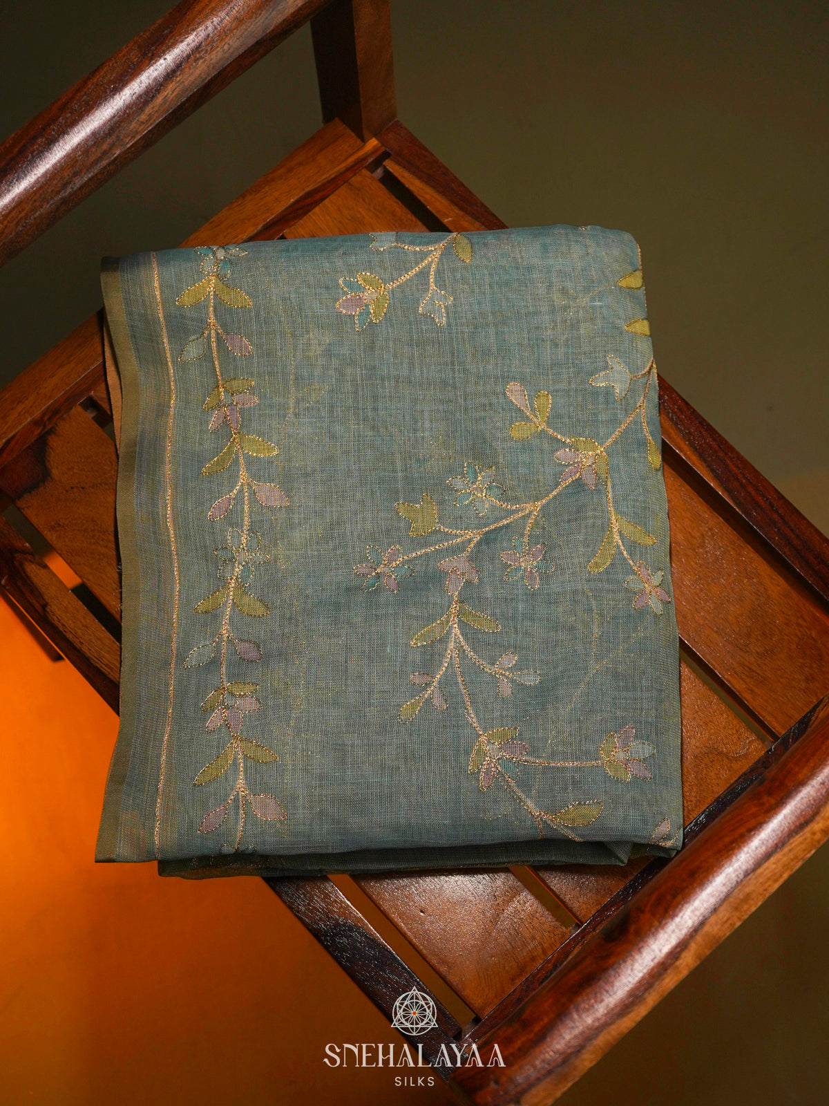Teal Green Linen Saree