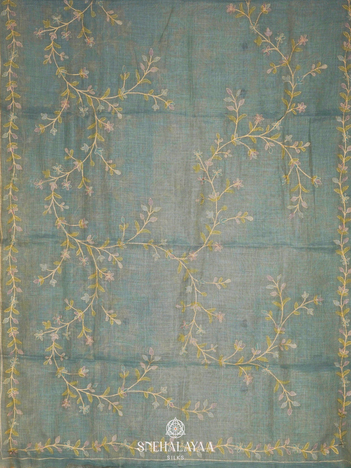 Teal Green Linen Saree