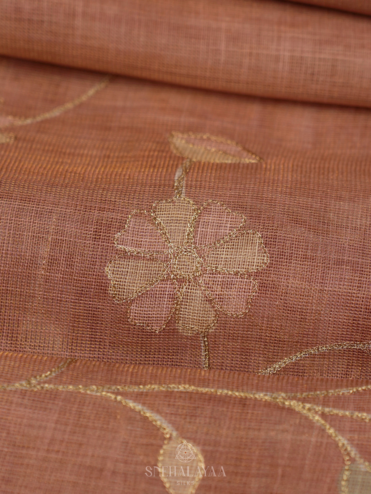 Peach Linen Saree