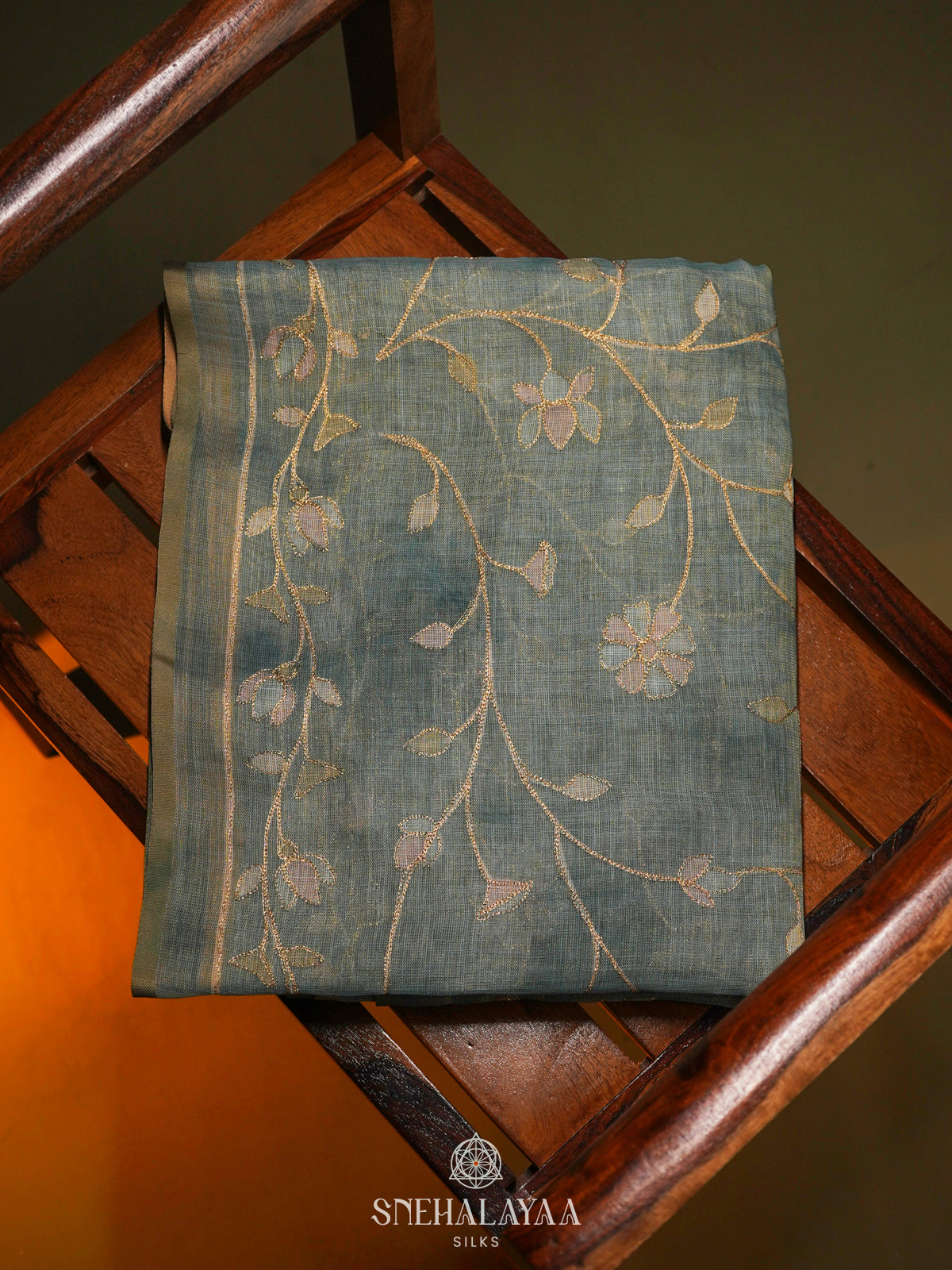 Teal Blue Linen Saree