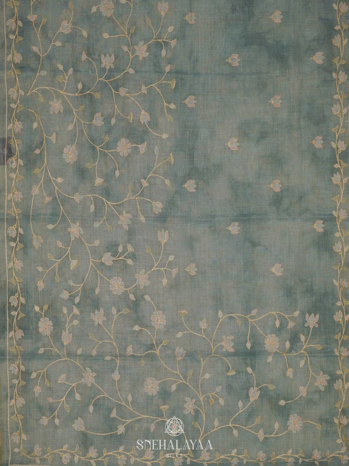 Teal Blue Linen Saree
