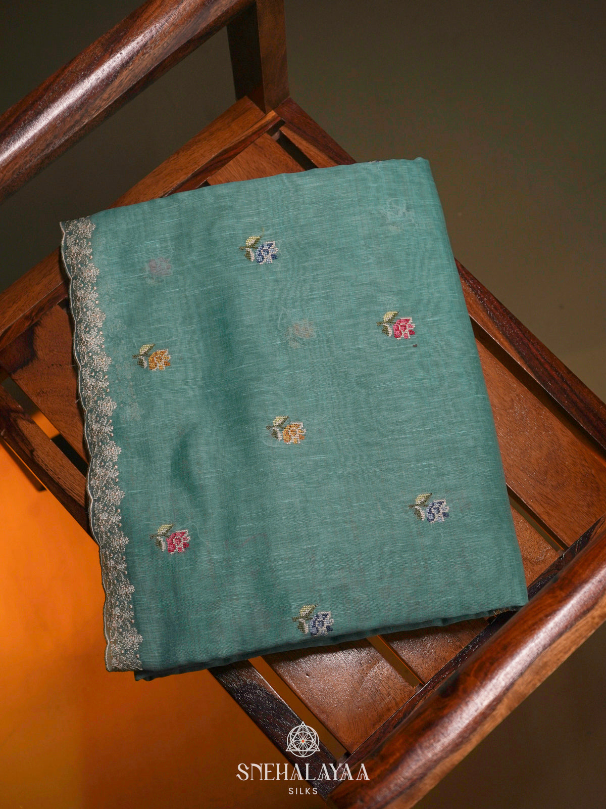 Teal Blue Linen Saree