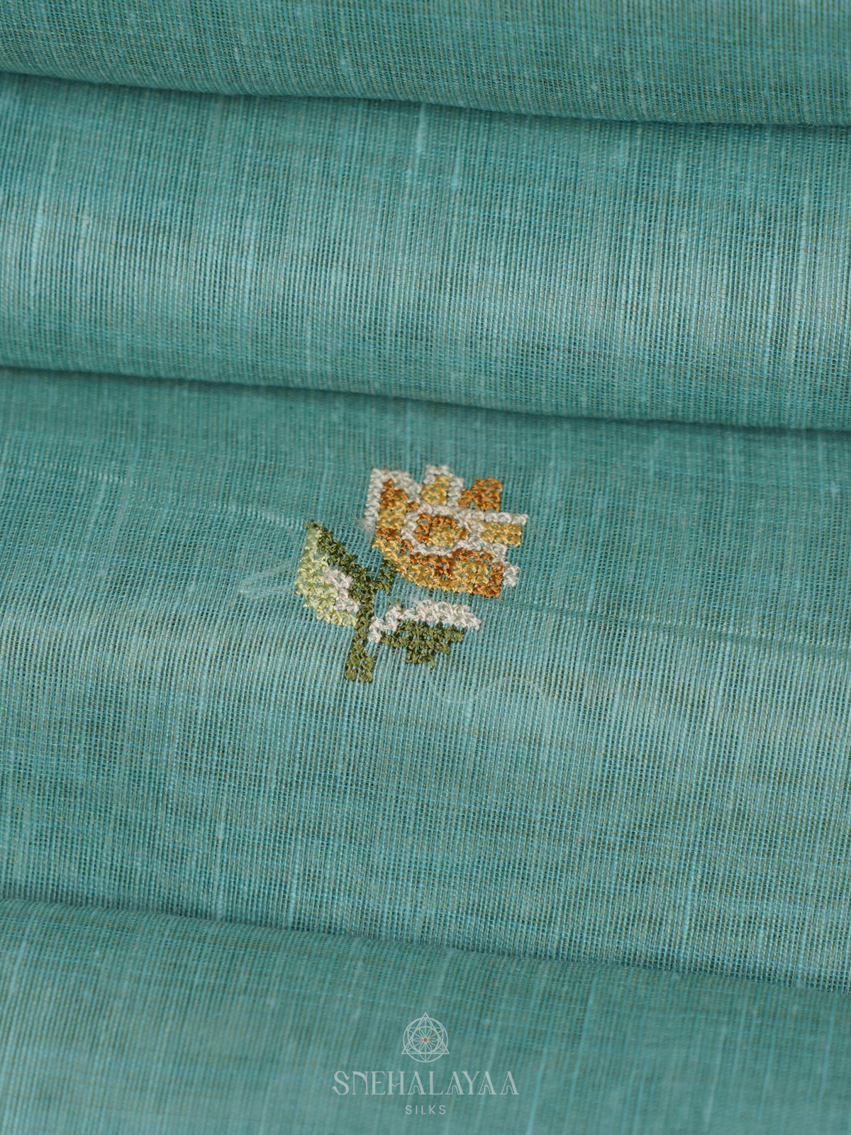 Teal Blue Linen Saree