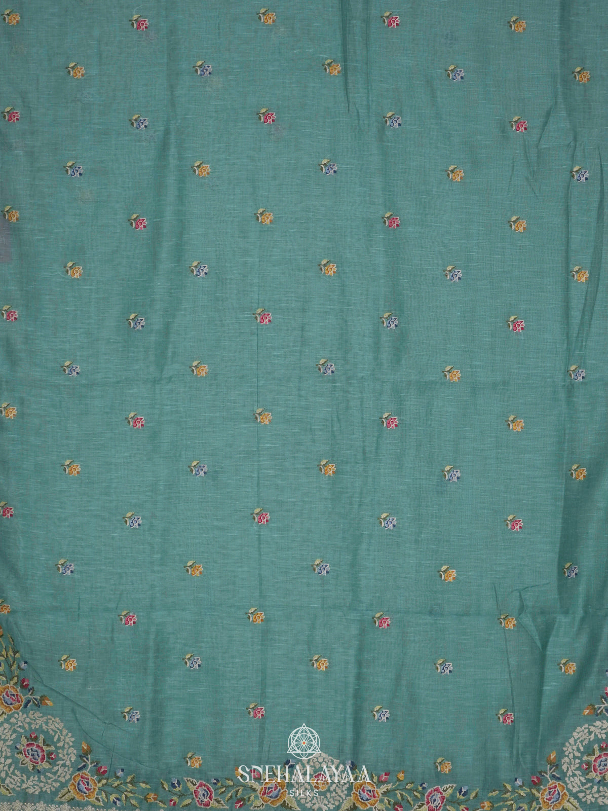 Teal Blue Linen Saree