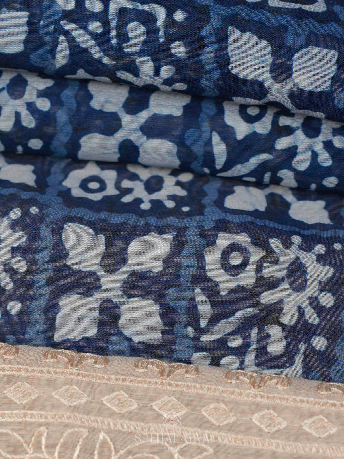 Navy Blue Linen Saree