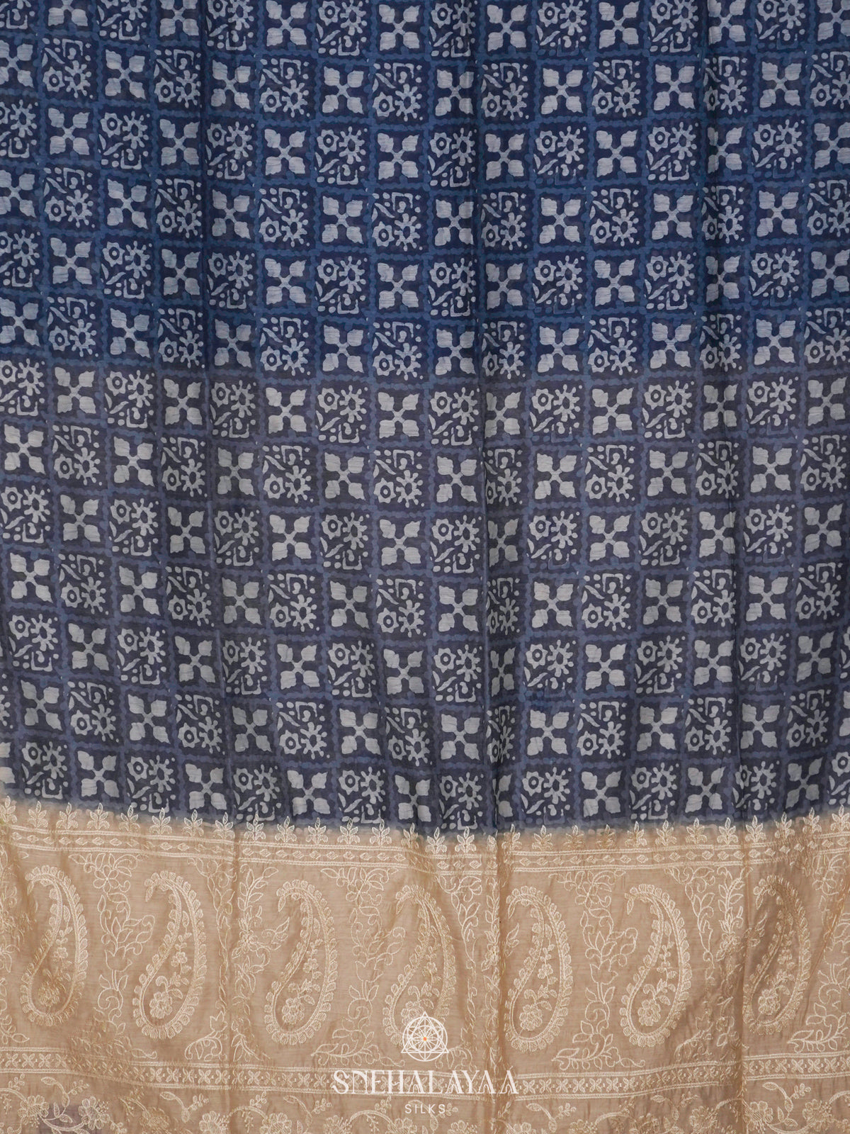 Navy Blue Linen Saree