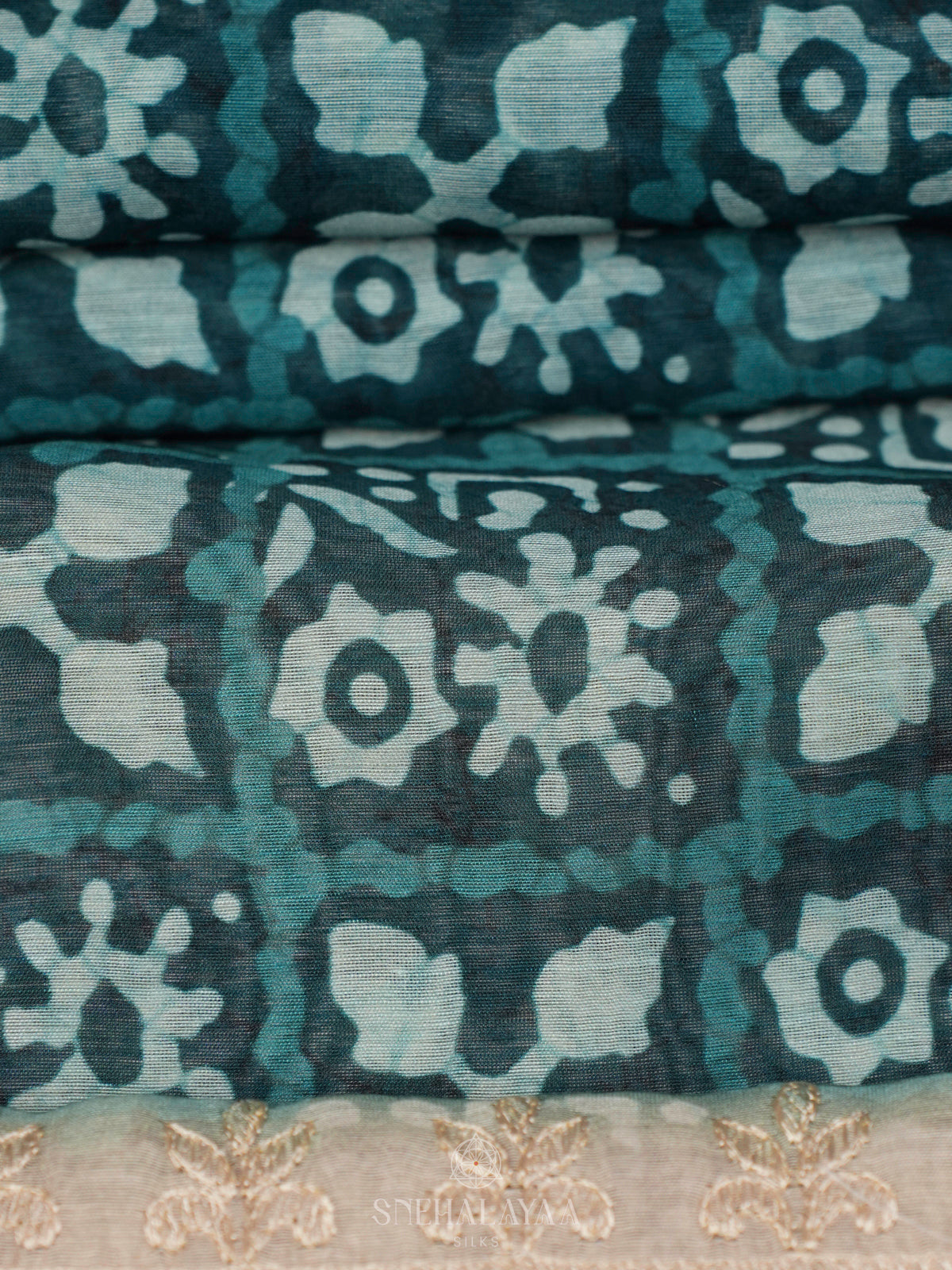 Teal Blue Linen Saree