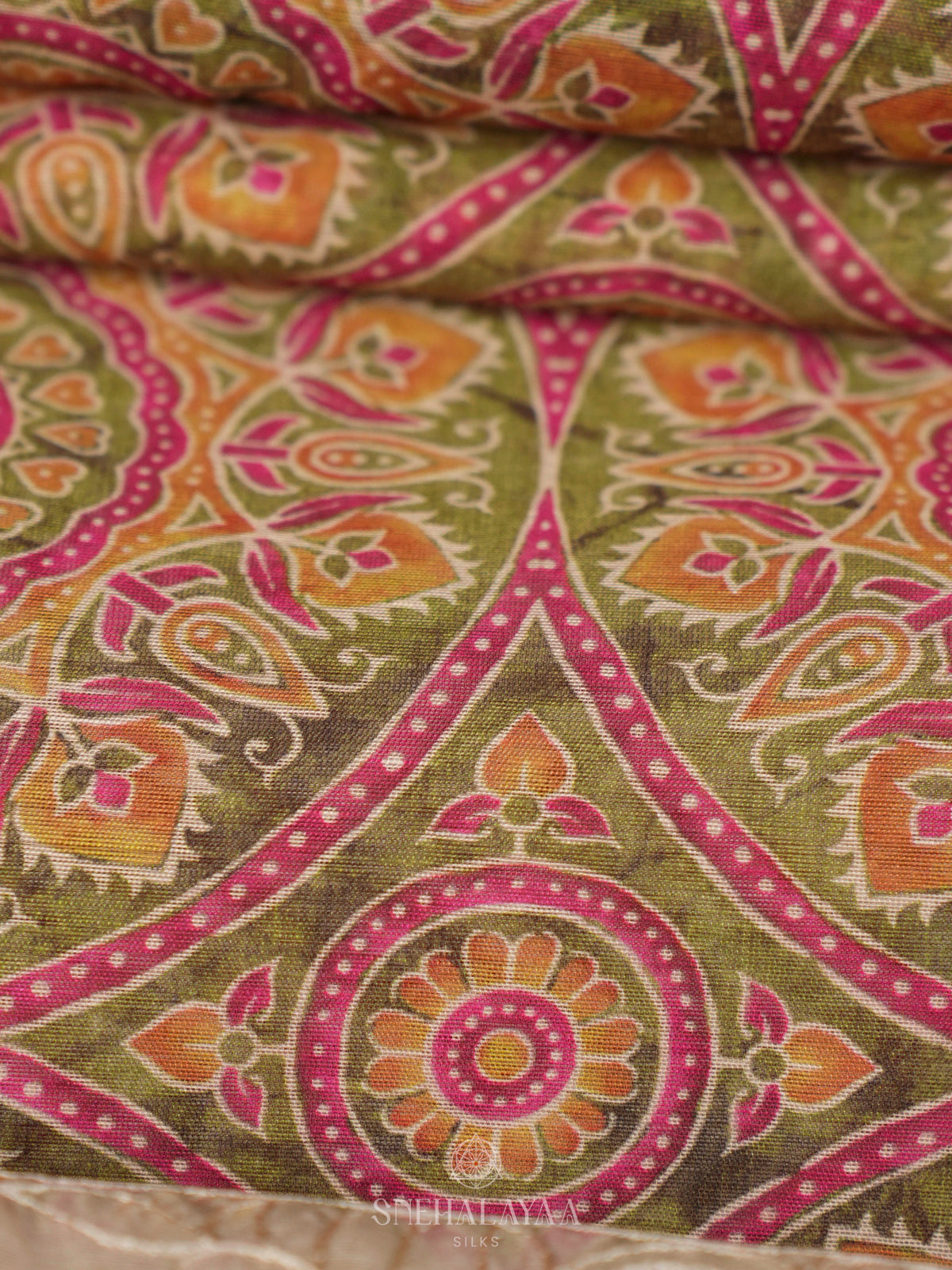 Olive Green Linen Saree
