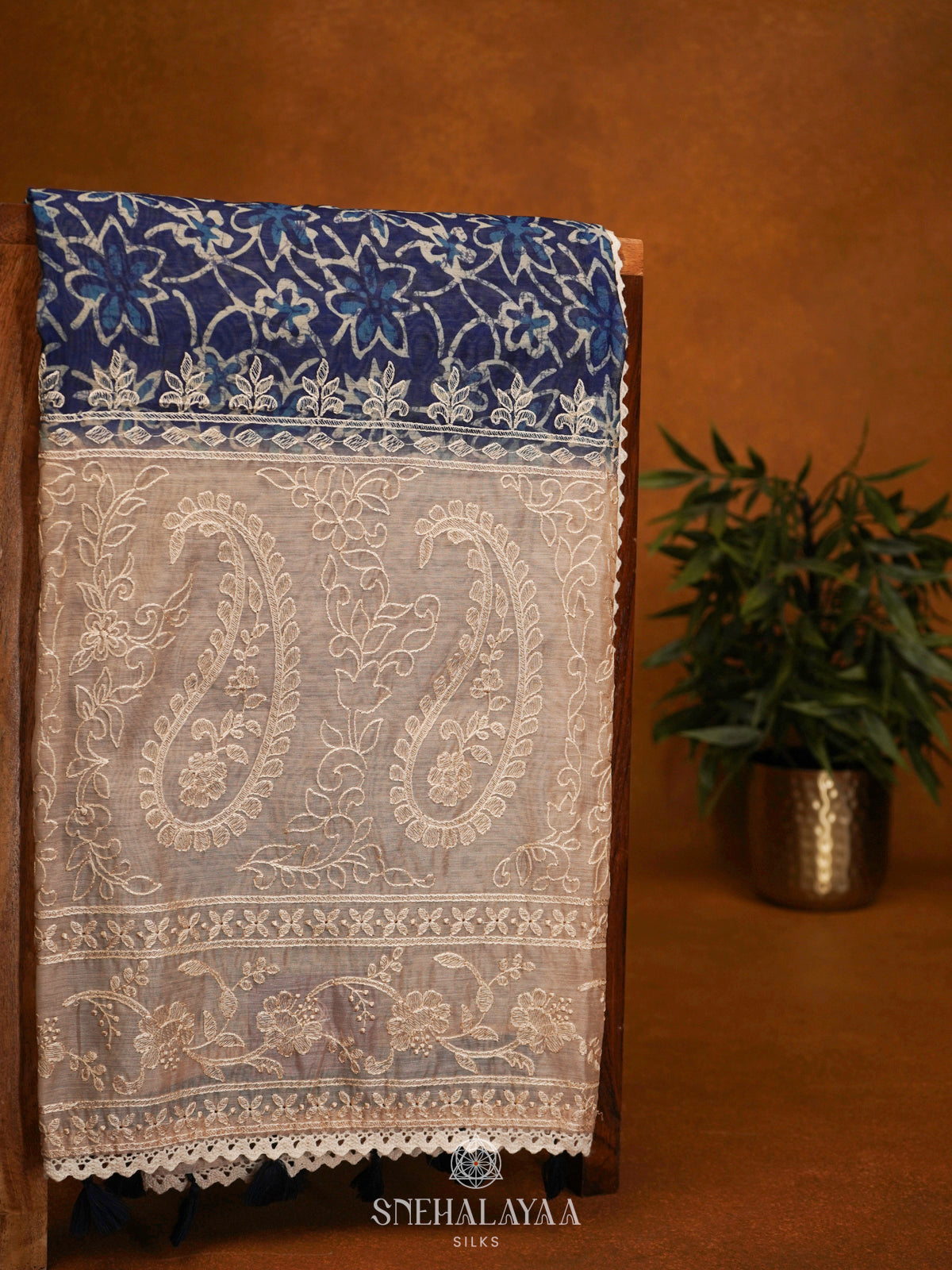 Navy Blue Linen Saree