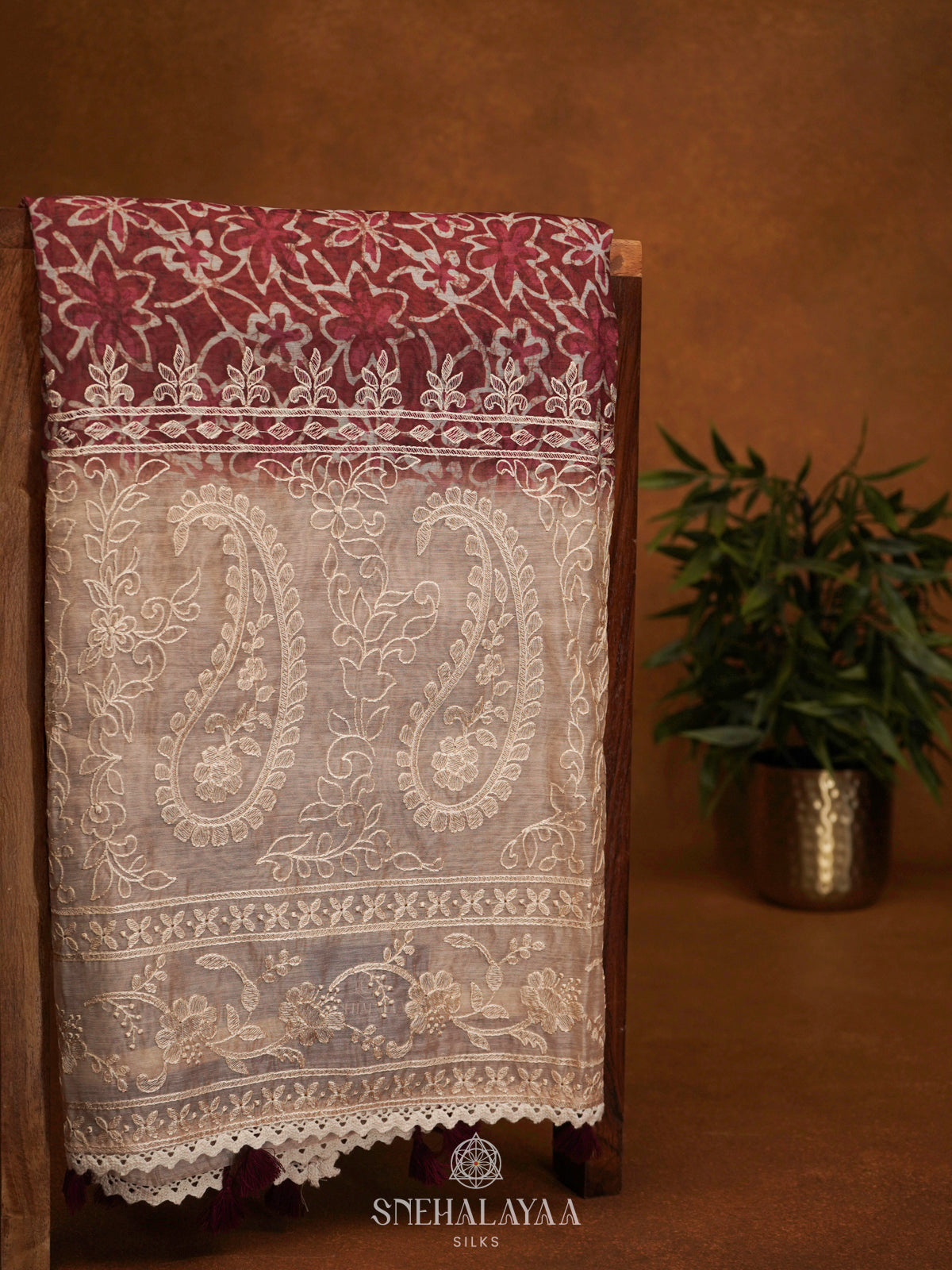 Maroon Linen Saree