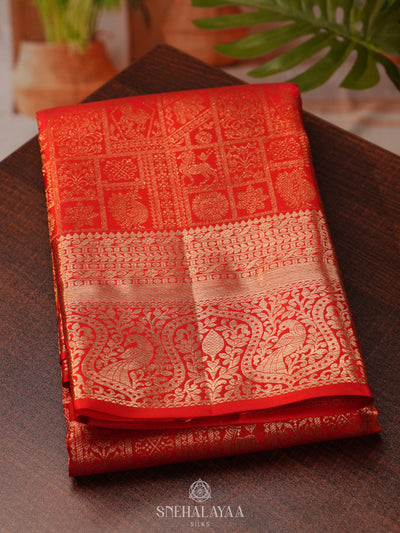 Ruby Red Kanjivaram Silk Saree