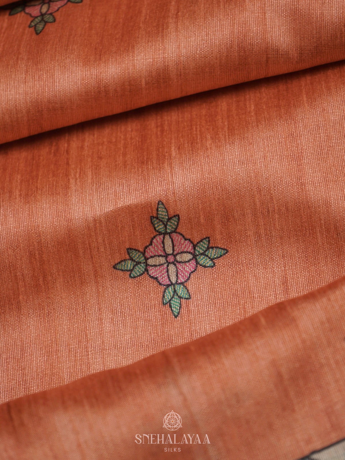 Peach Printed Madhubani Saree