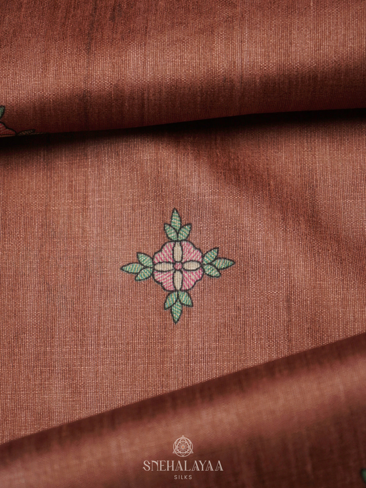Brown Printed Madhubani Saree