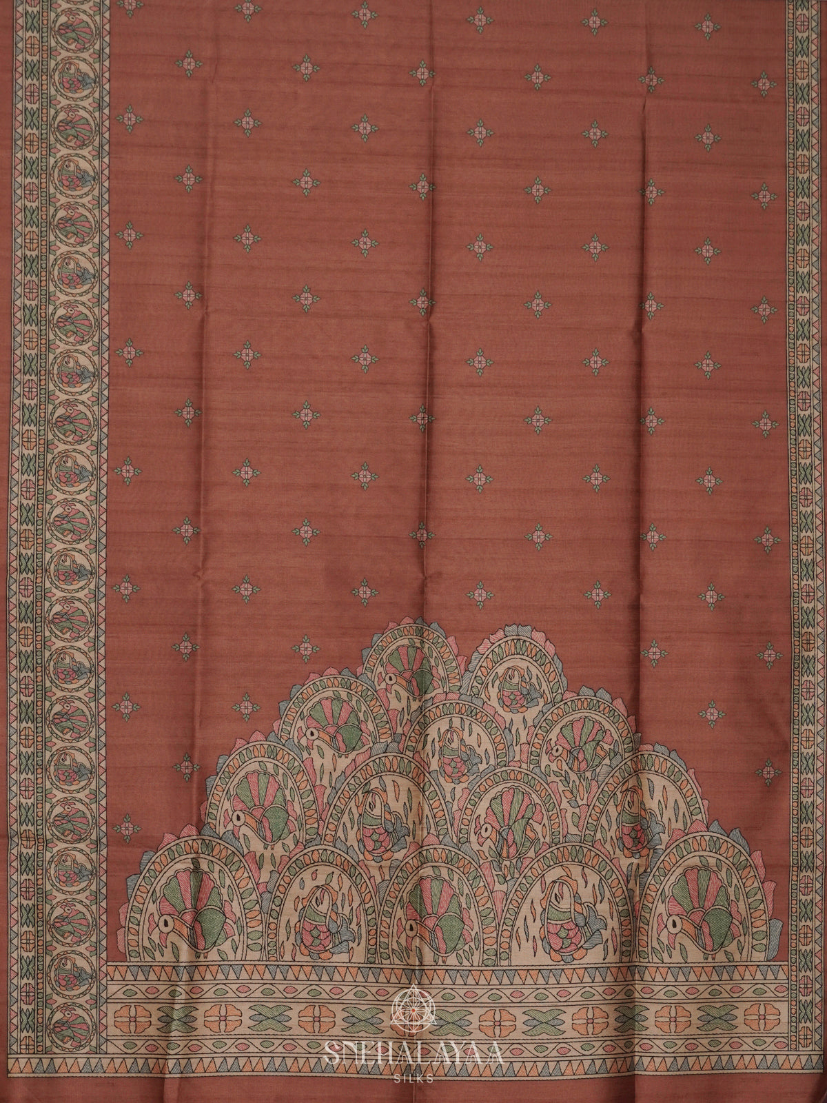 Brown Printed Madhubani Saree