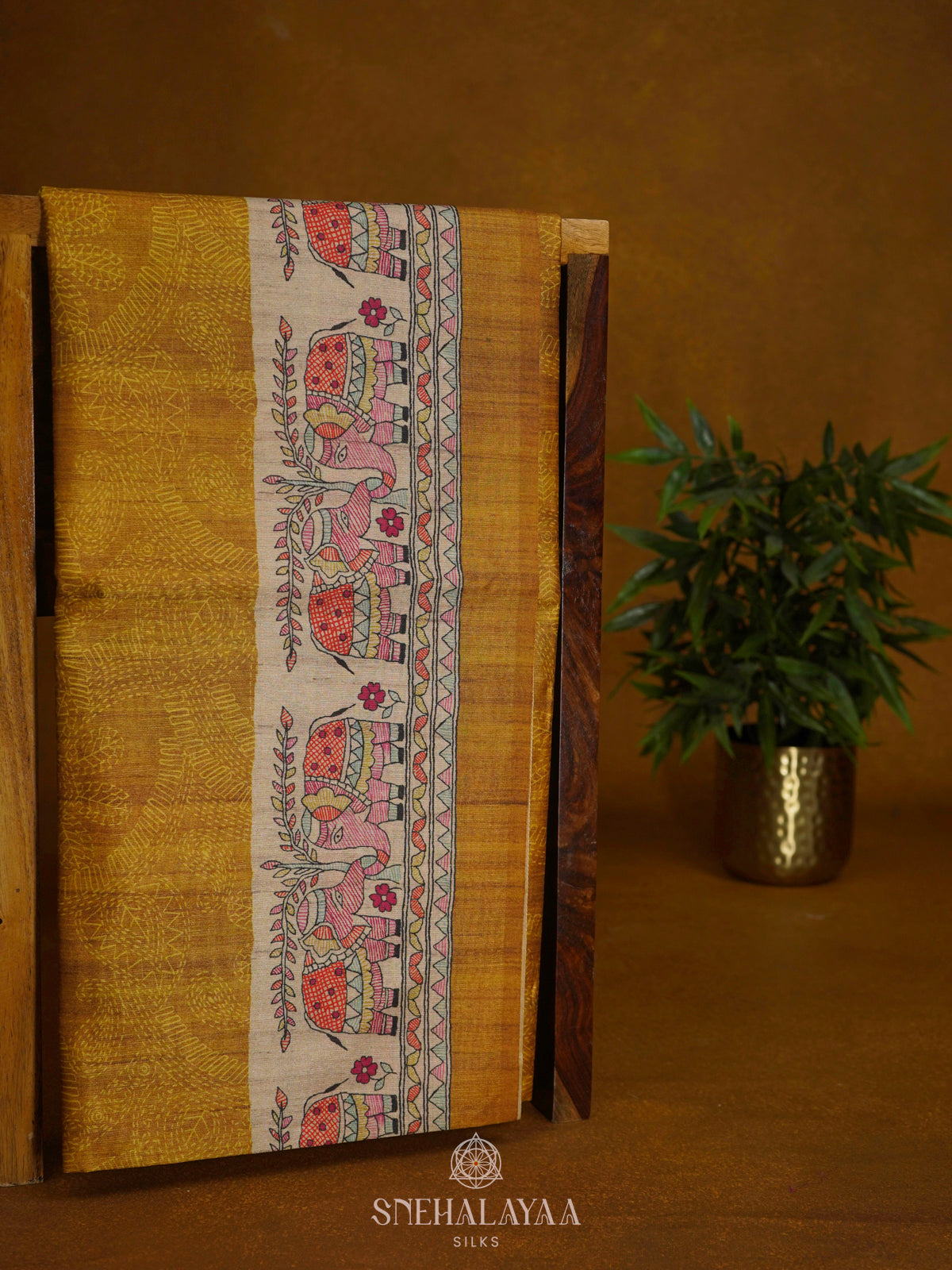 Yellow Printed Madhubani Saree