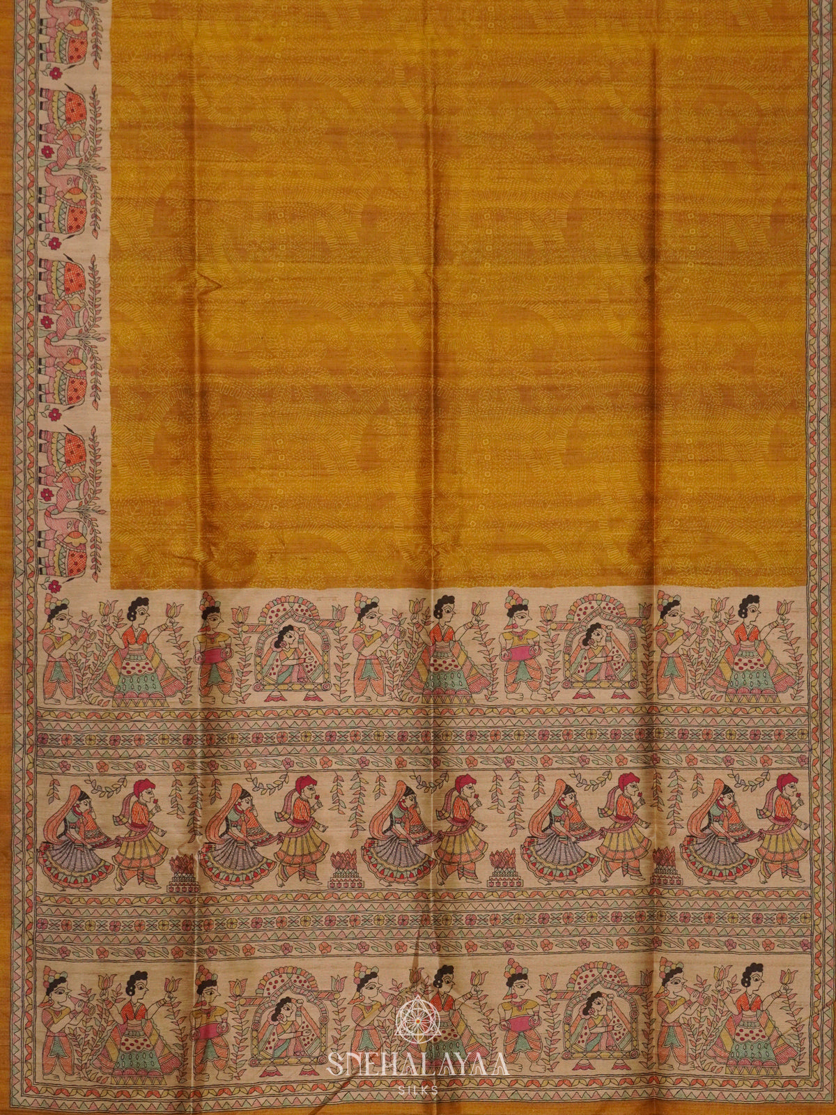Yellow Printed Madhubani Saree