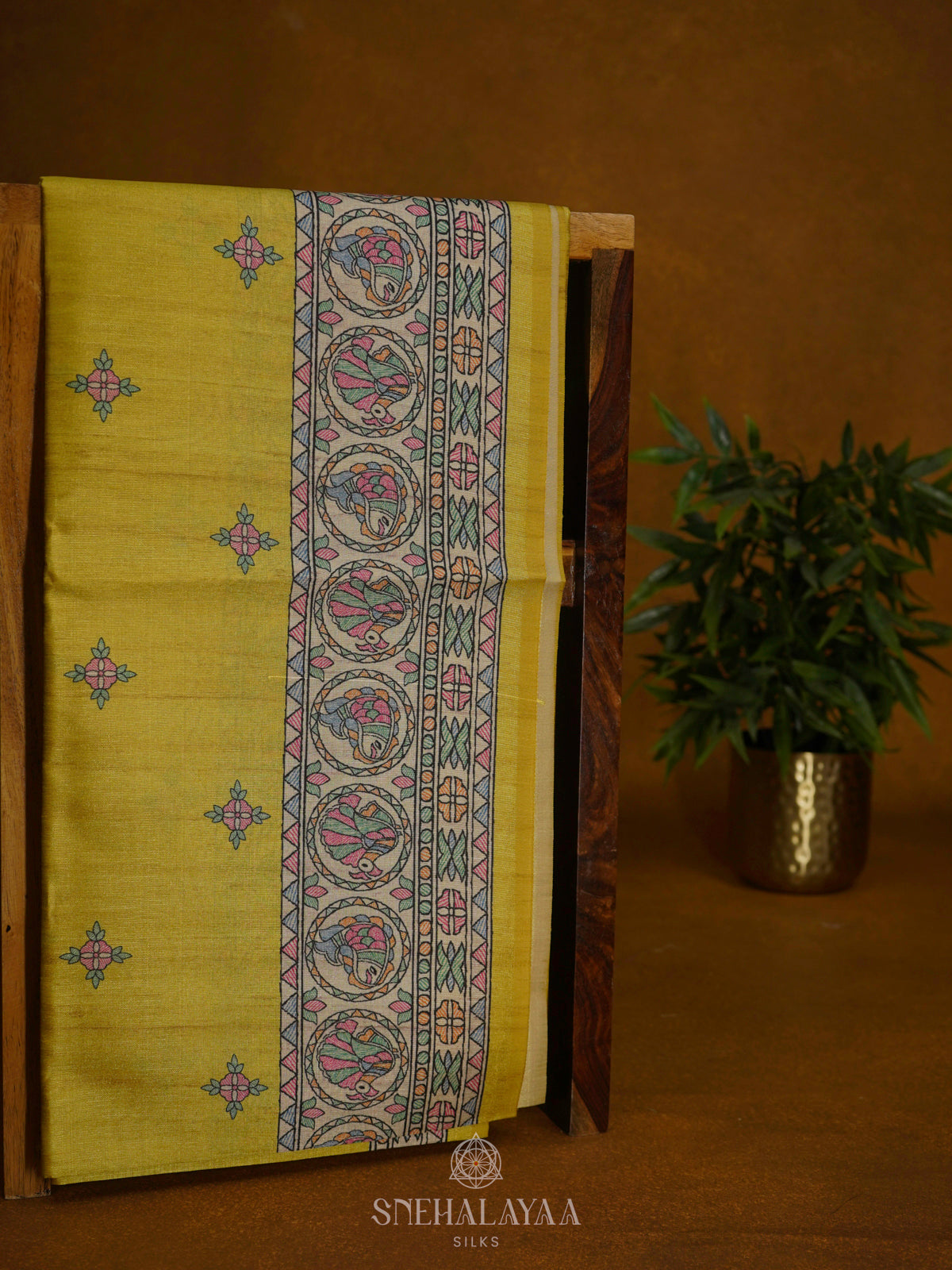 Yellow Printed Madhubani Saree