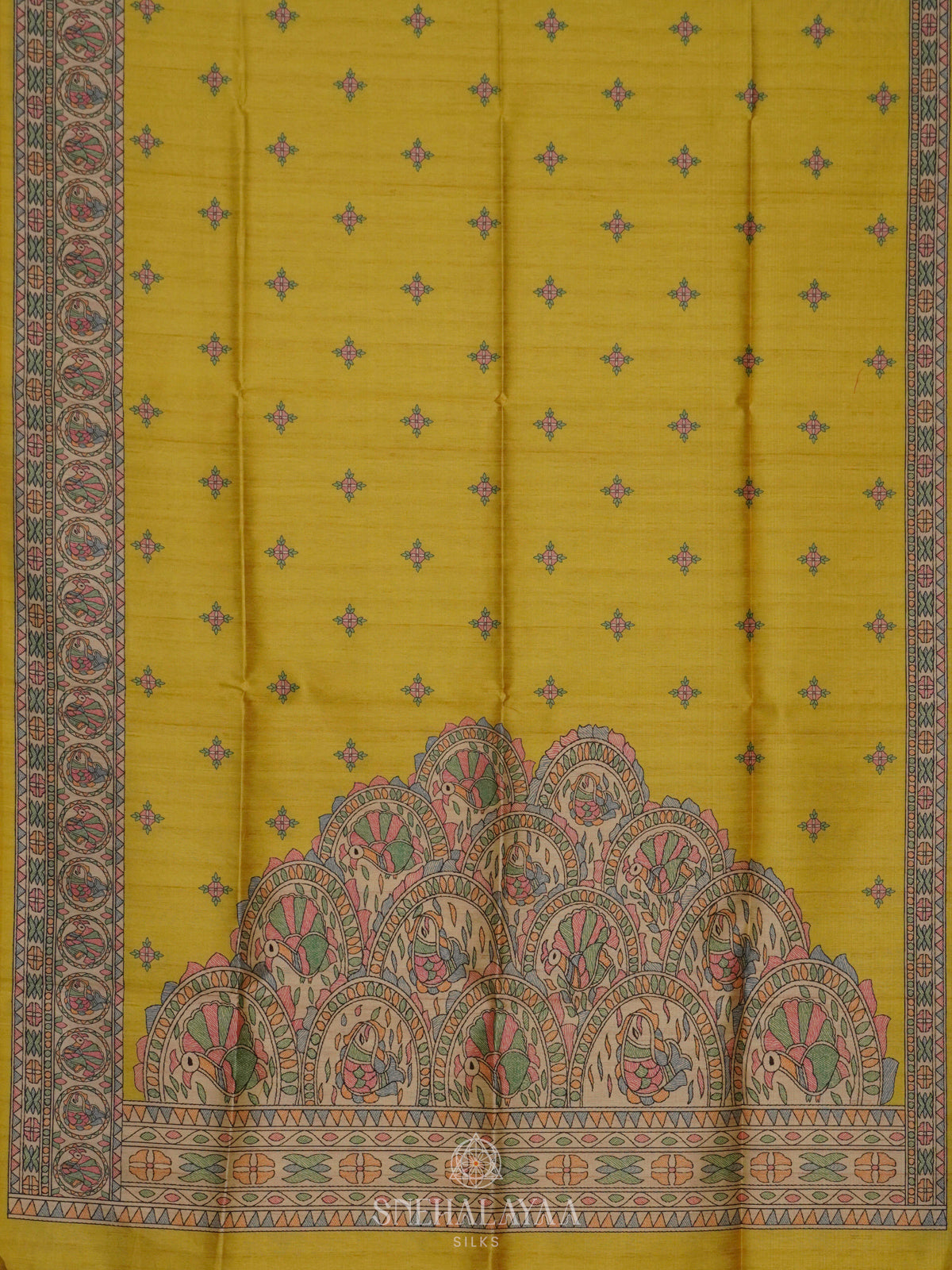 Yellow Printed Madhubani Saree