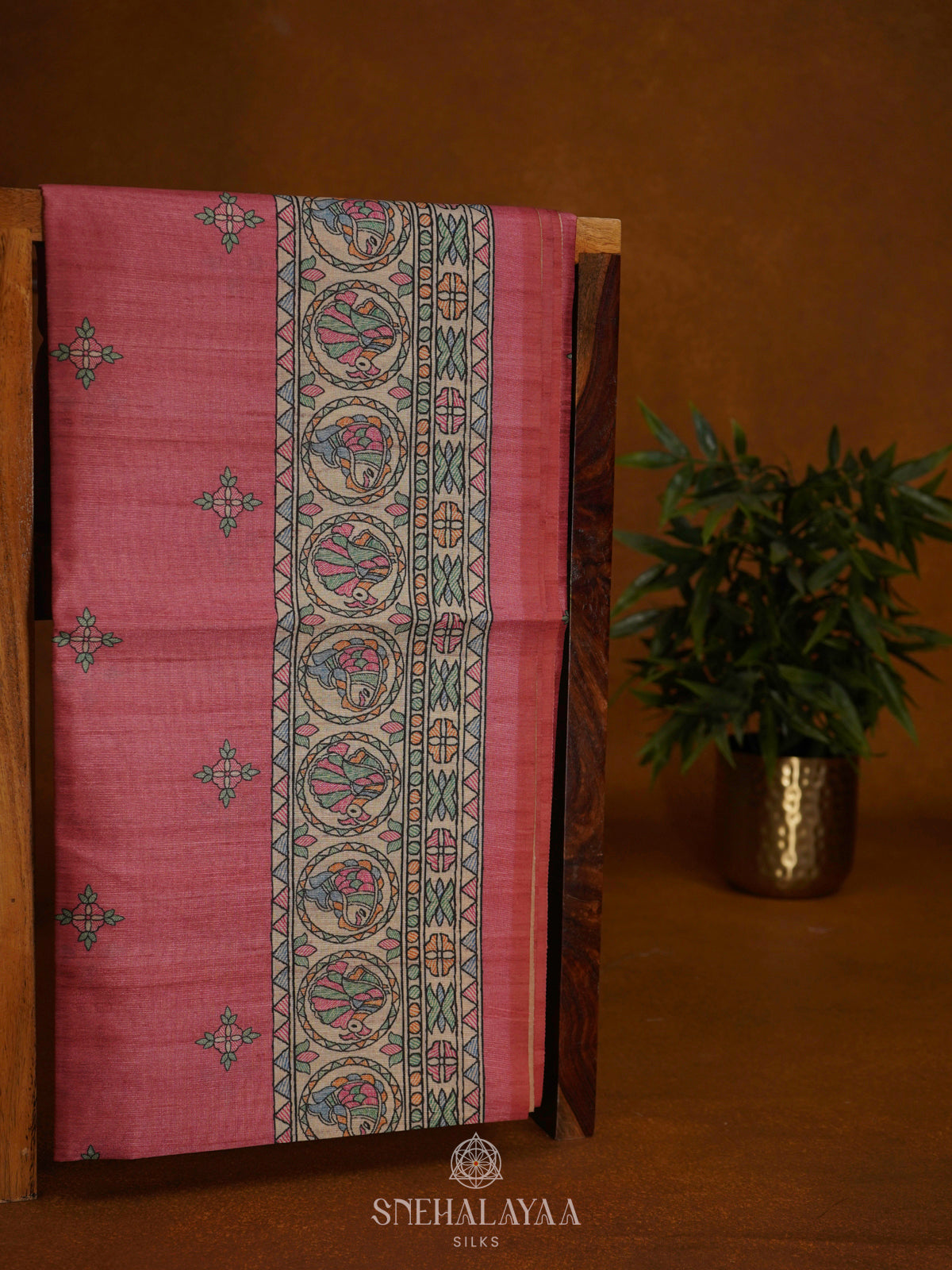 Pink Printed Madhubani Saree