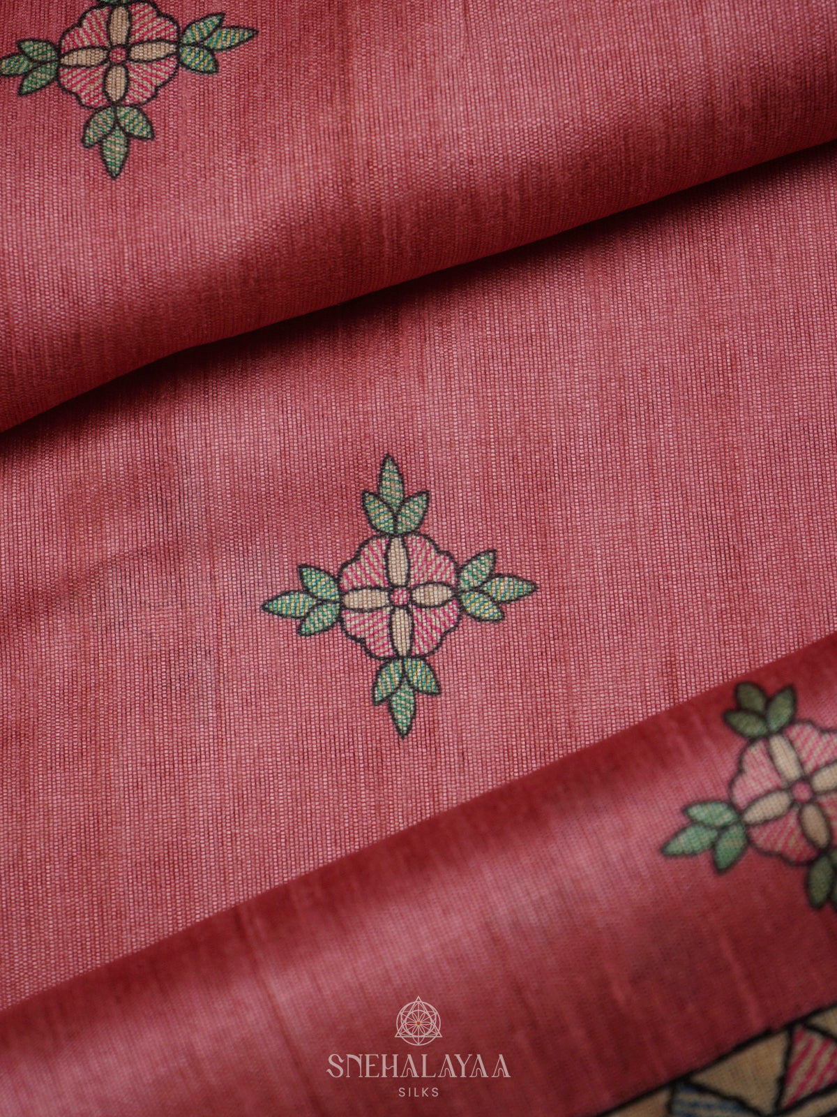 Pink Printed Madhubani Saree