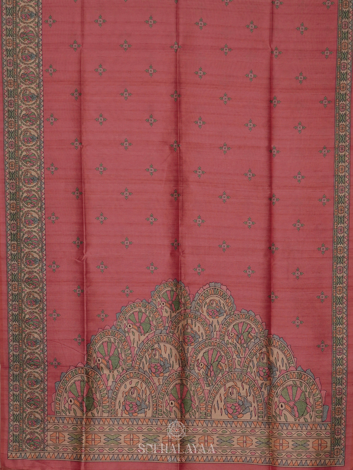 Pink Printed Madhubani Saree
