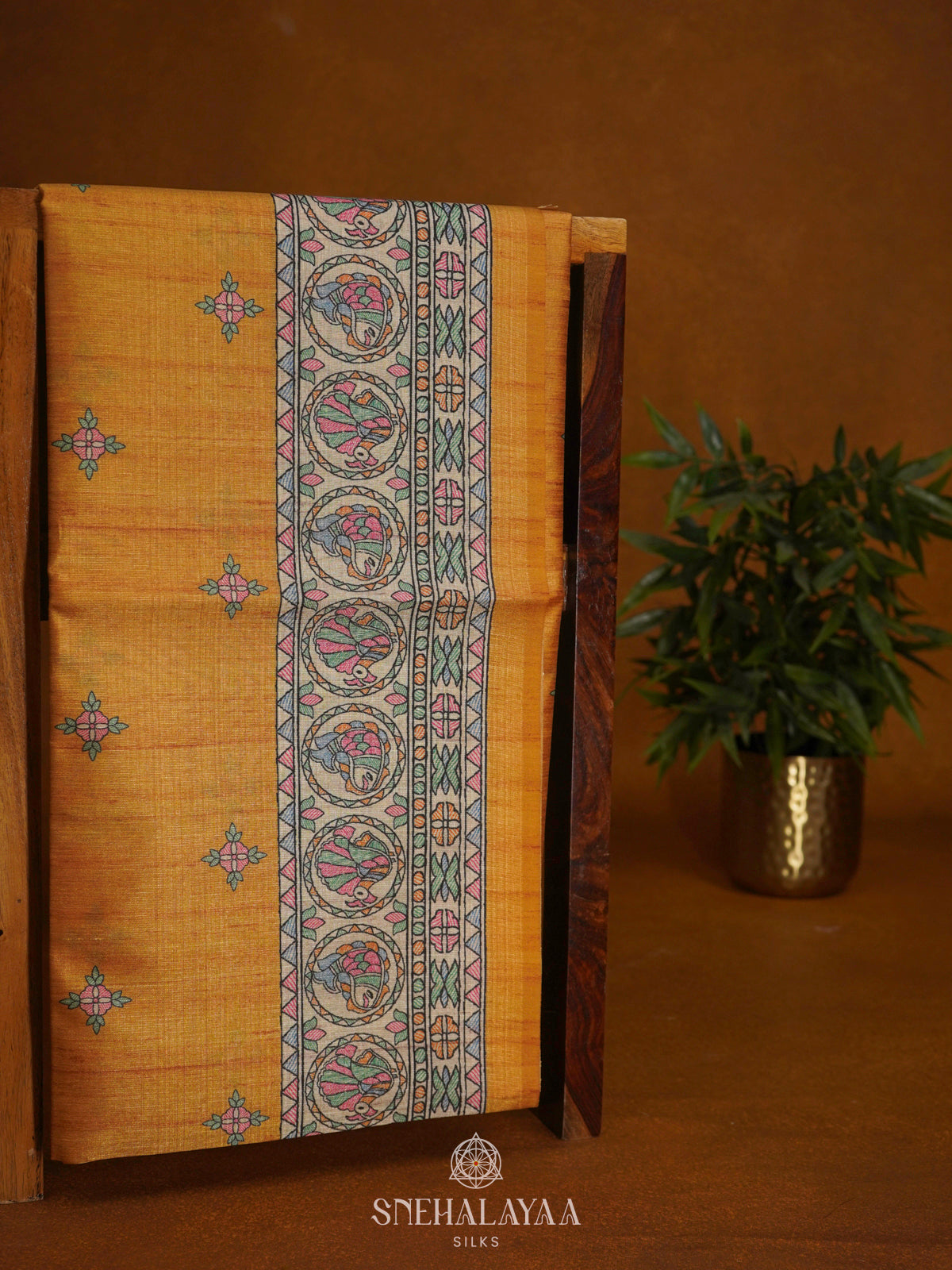 Yellow Printed Madhubani Saree