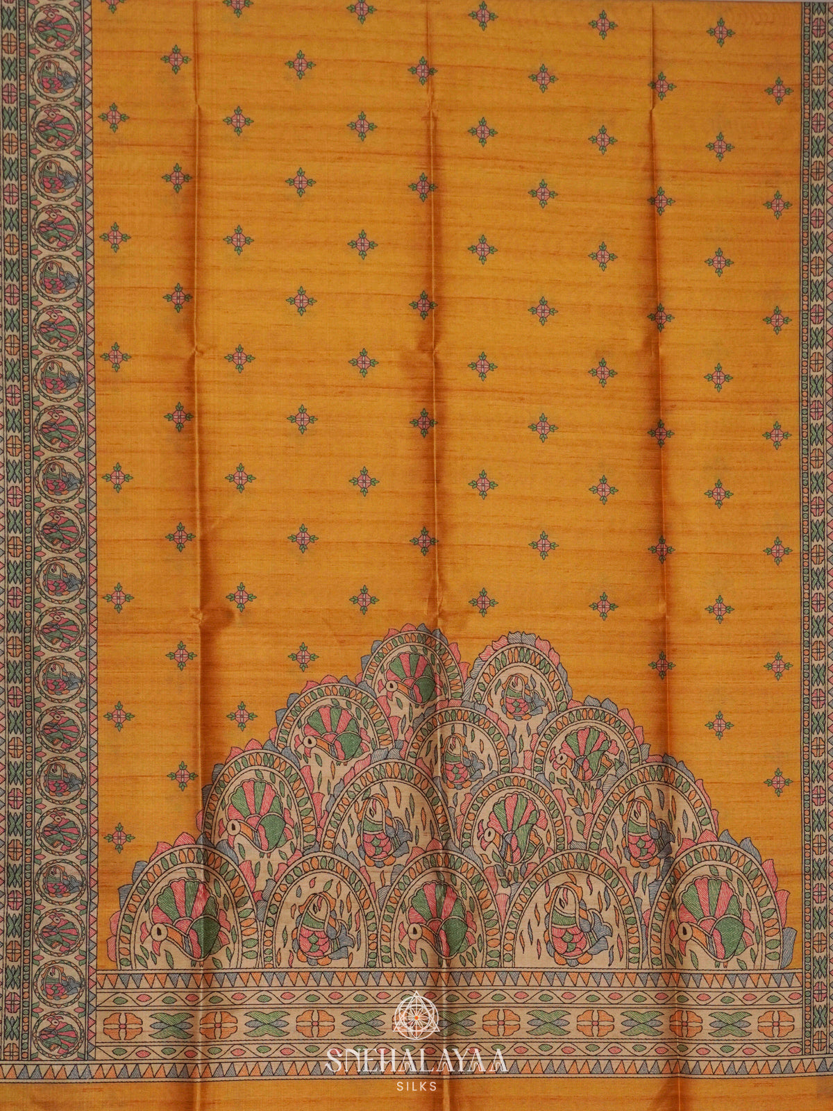Yellow Printed Madhubani Saree